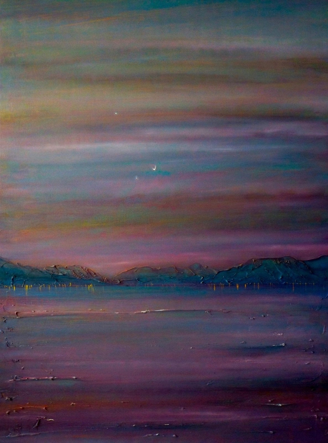 Jupiter Venus &amp; The Moon Over The River Clyde Painting Fine Art Prints