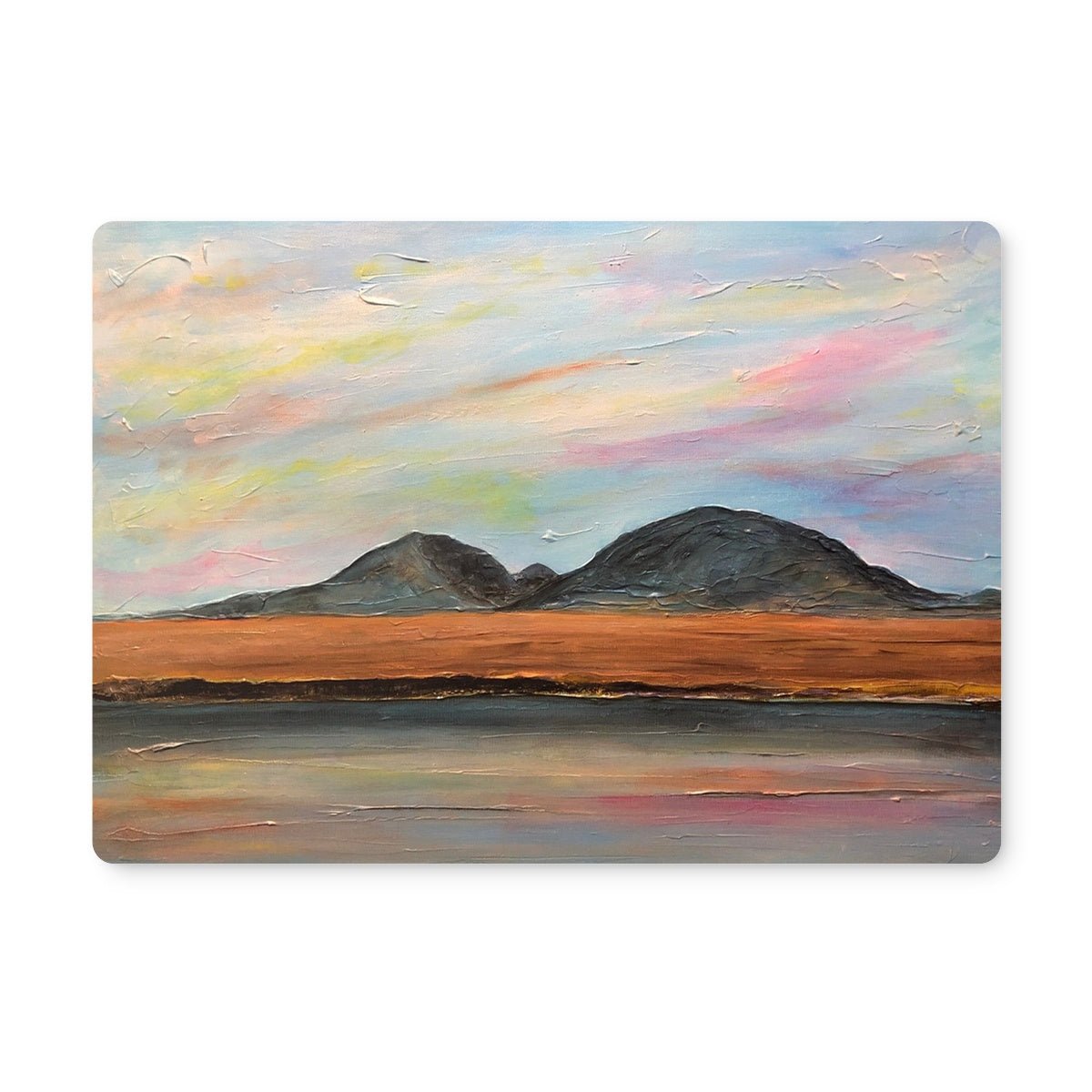 Jura Dawn Art Gifts Placemat-Placemats-Hebridean Islands Art Gallery-2 Placemats-Paintings, Prints, Homeware, Art Gifts From Scotland By Scottish Artist Kevin Hunter