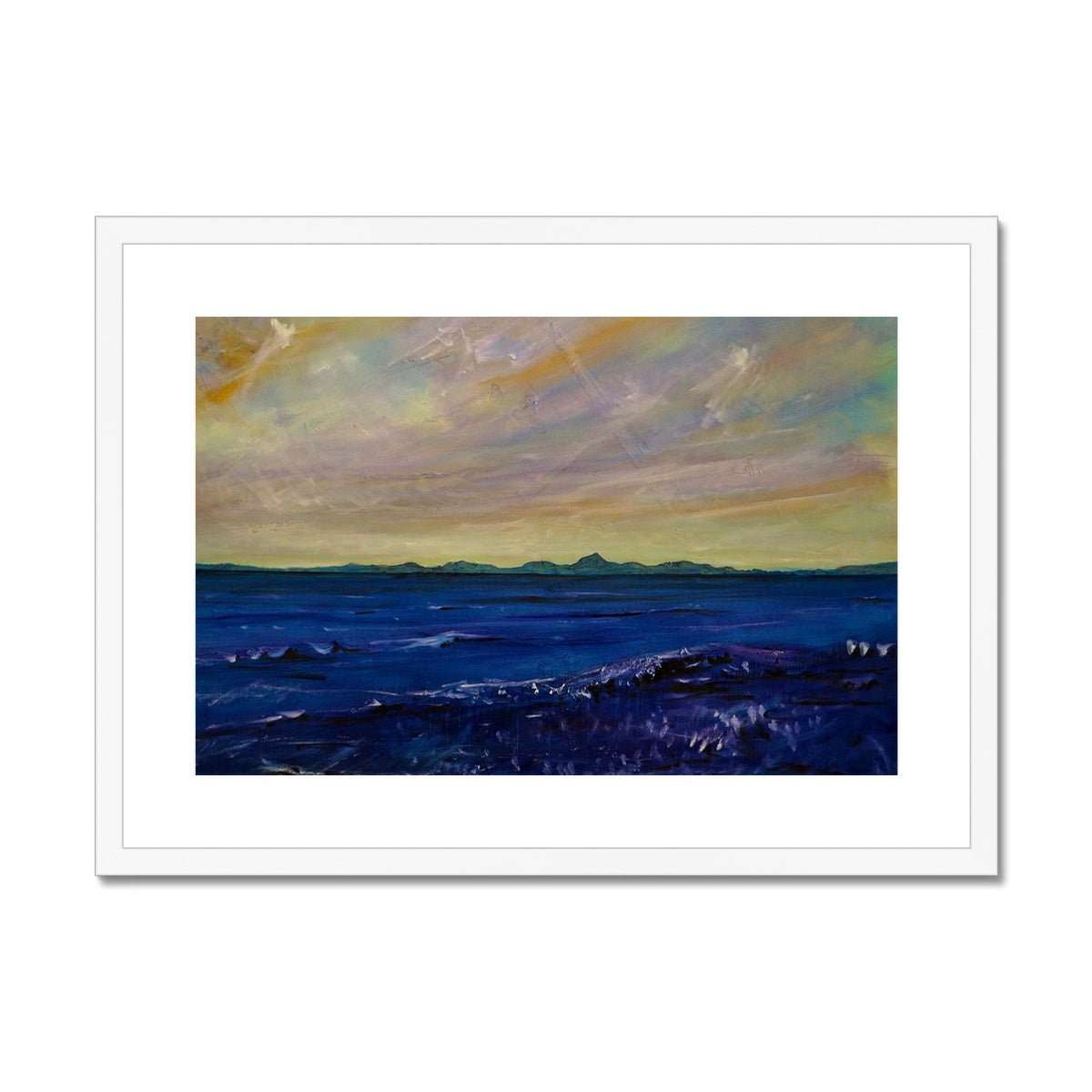 Jura Painting | Framed & Mounted Prints From Scotland-Framed & Mounted Prints-Hebridean Islands Art Gallery-A2 Landscape-White Frame-Paintings, Prints, Homeware, Art Gifts From Scotland By Scottish Artist Kevin Hunter