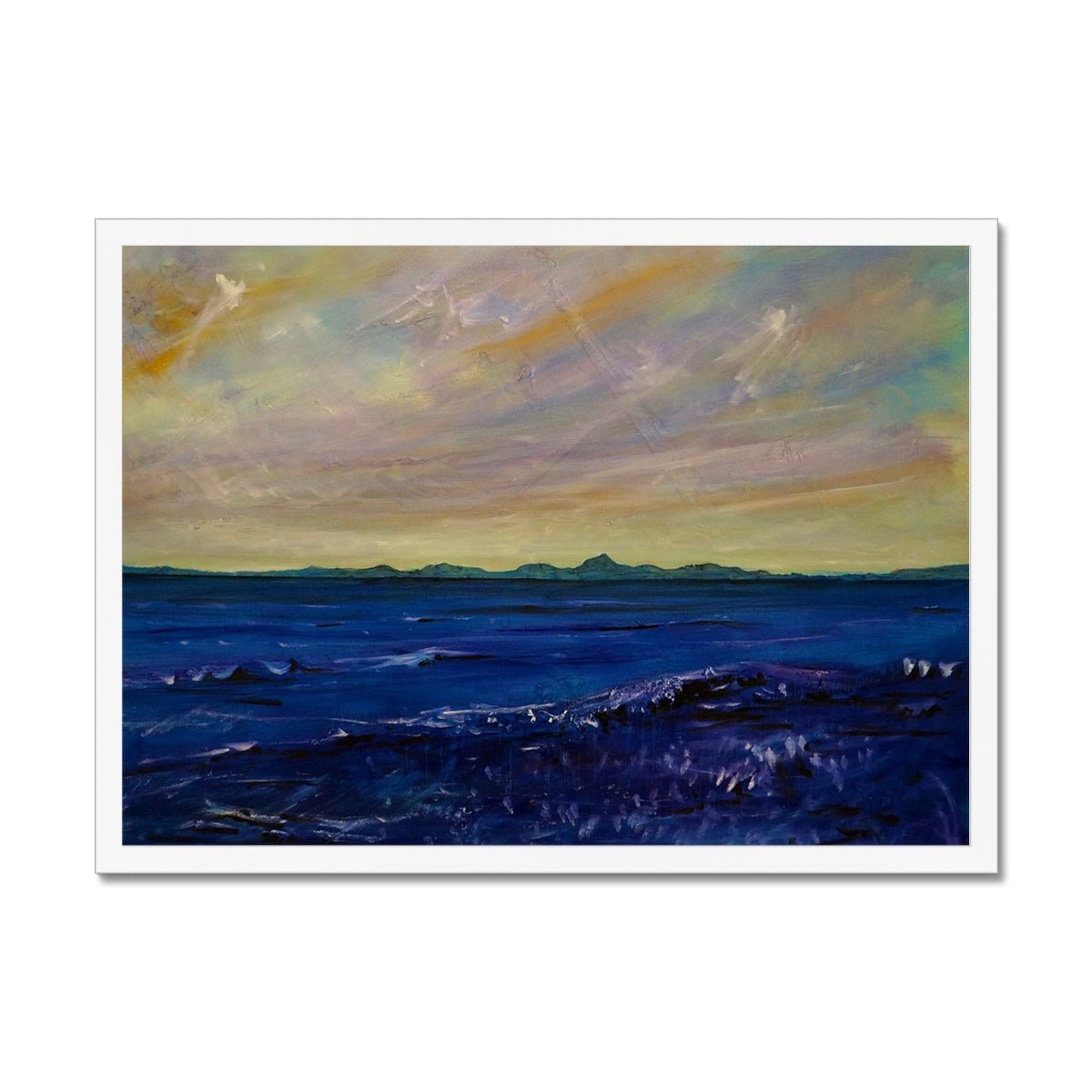 Jura Painting | Framed Prints From Scotland-Framed Prints-Hebridean Islands Art Gallery-A2 Landscape-White Frame-Paintings, Prints, Homeware, Art Gifts From Scotland By Scottish Artist Kevin Hunter