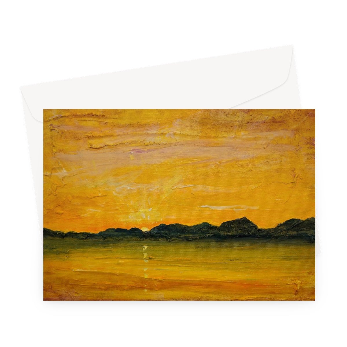 Jura Sunset Art Gifts Greeting Card-Greetings Cards-Hebridean Islands Art Gallery-A5 Landscape-1 Card-Paintings, Prints, Homeware, Art Gifts From Scotland By Scottish Artist Kevin Hunter