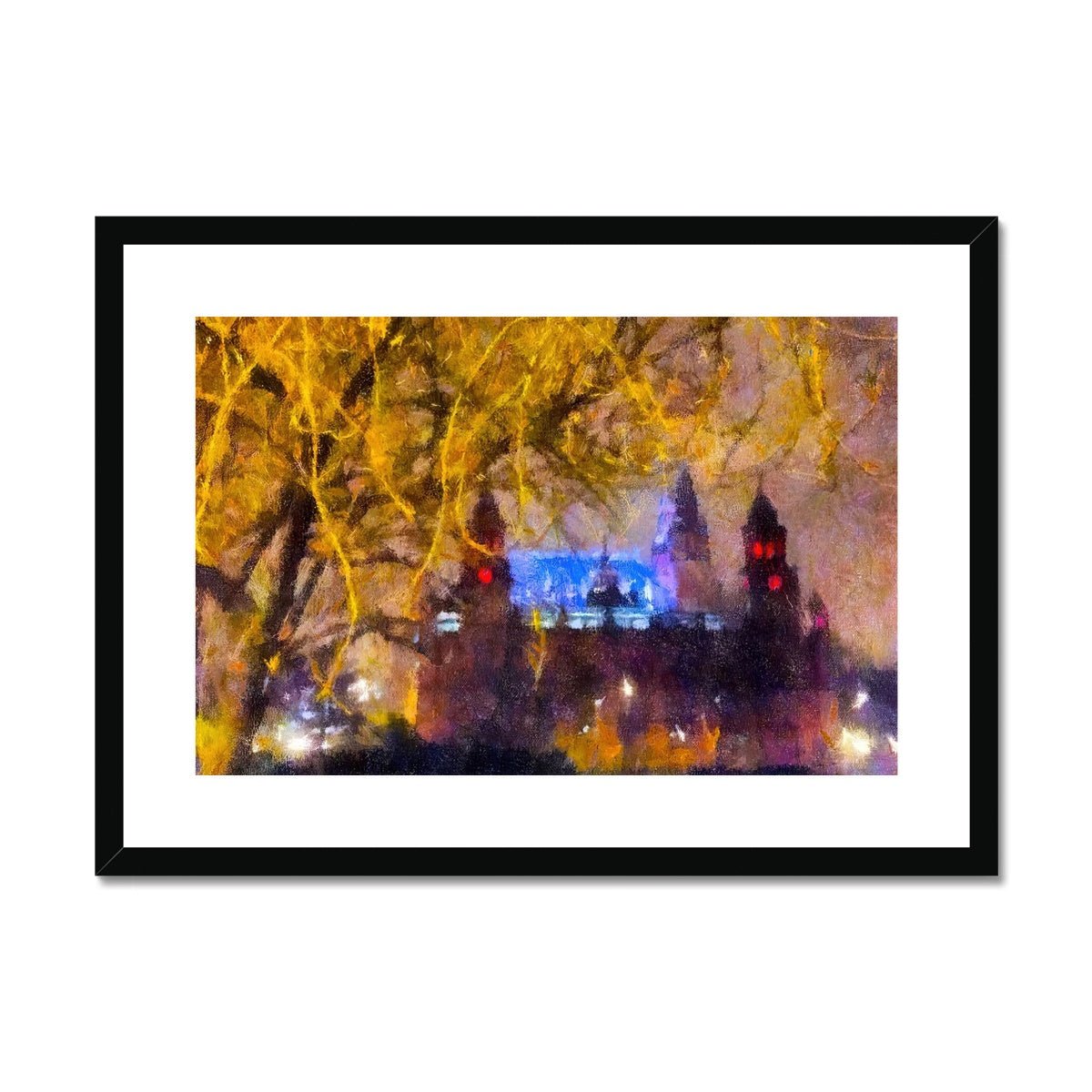 Kelvingrove Nights Painting | Framed & Mounted Prints From Scotland-Framed & Mounted Prints-Edinburgh & Glasgow Art Gallery-A2 Landscape-Black Frame-Paintings, Prints, Homeware, Art Gifts From Scotland By Scottish Artist Kevin Hunter