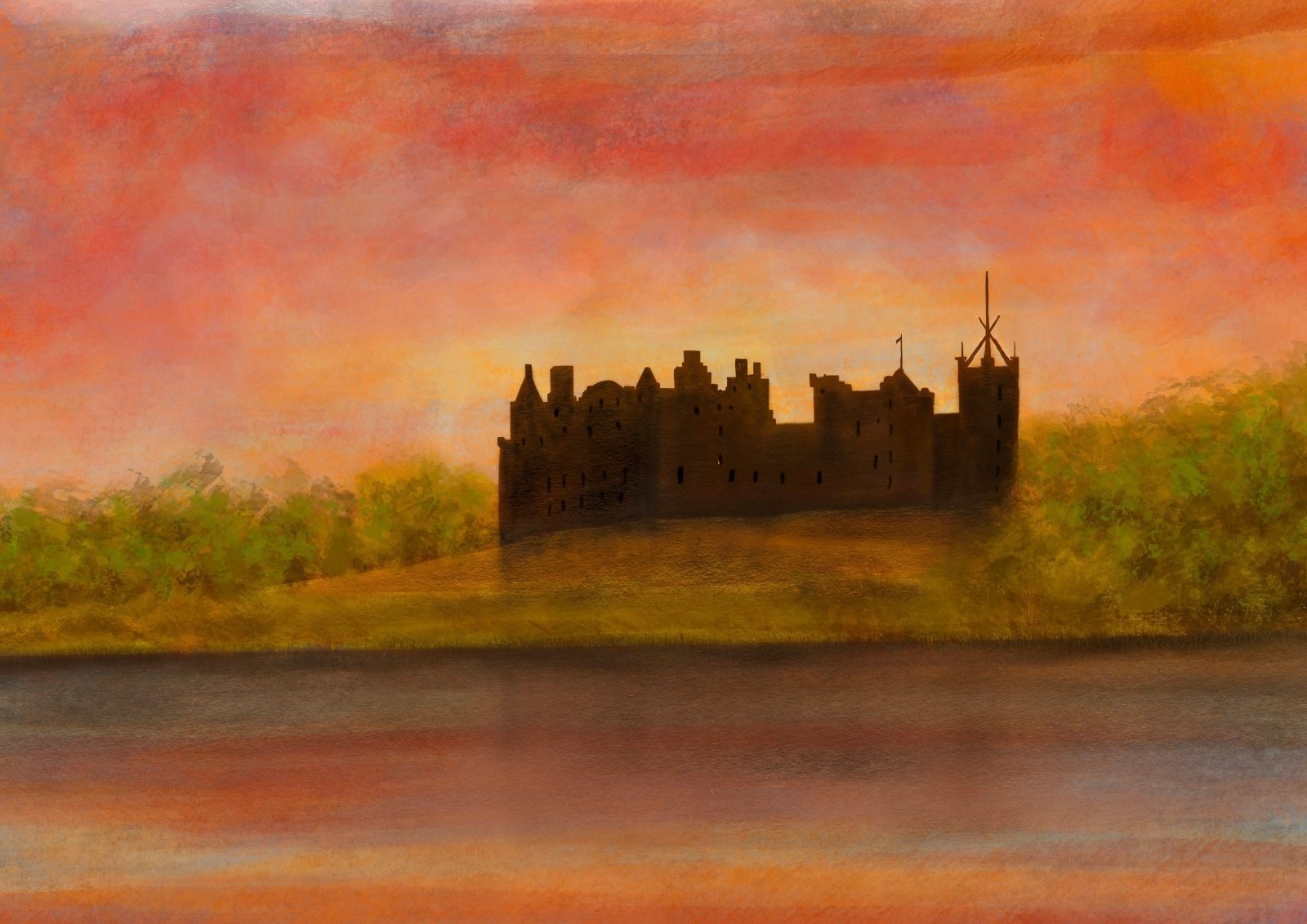 Linlithgow Palace Dusk Painting Fine Art Prints