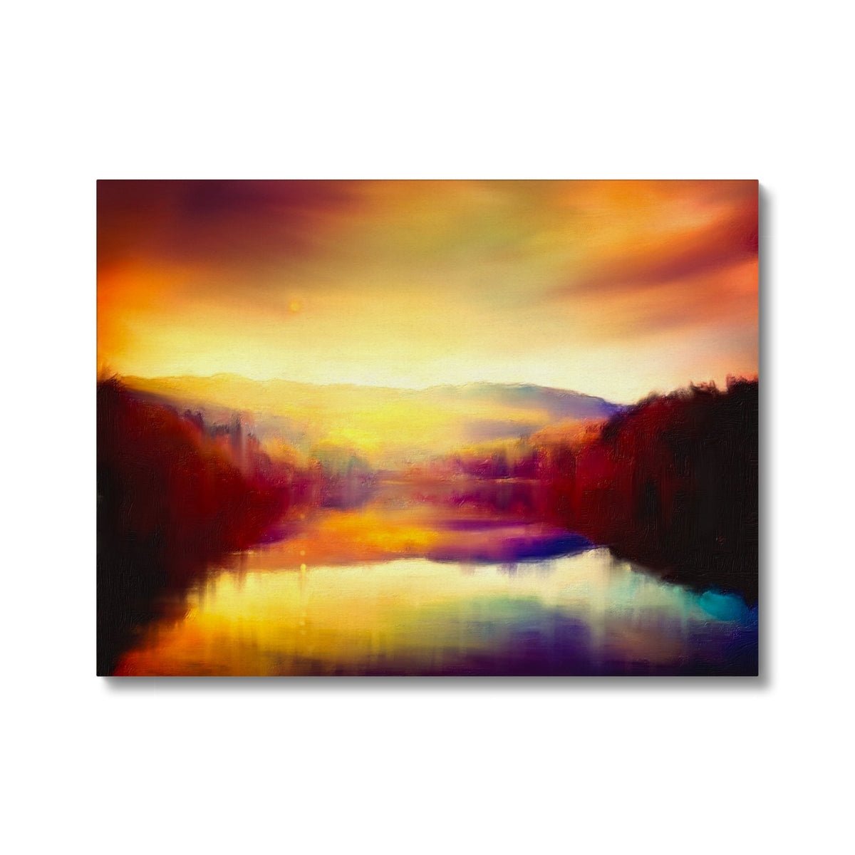 Loch Faskally Dusk Painting | Canvas From Scotland-Contemporary Stretched Canvas Prints-Scottish Lochs & Mountains Art Gallery-24"x18"-Paintings, Prints, Homeware, Art Gifts From Scotland By Scottish Artist Kevin Hunter