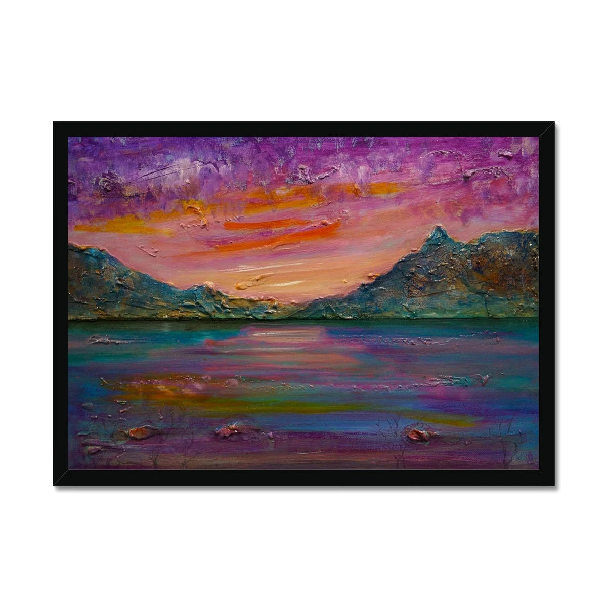 Loch Leven Sunset Framed Print - Glencoe Art Gallery Scotland Worldwide Shipping Paintings | Prints | Gifts from by Scottish Artist Hunter