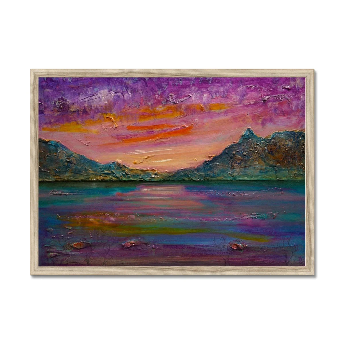 Loch Leven Sunset Framed Print - Glencoe Art Gallery Scotland Worldwide Shipping Paintings | Prints | Gifts from by Scottish Artist Hunter