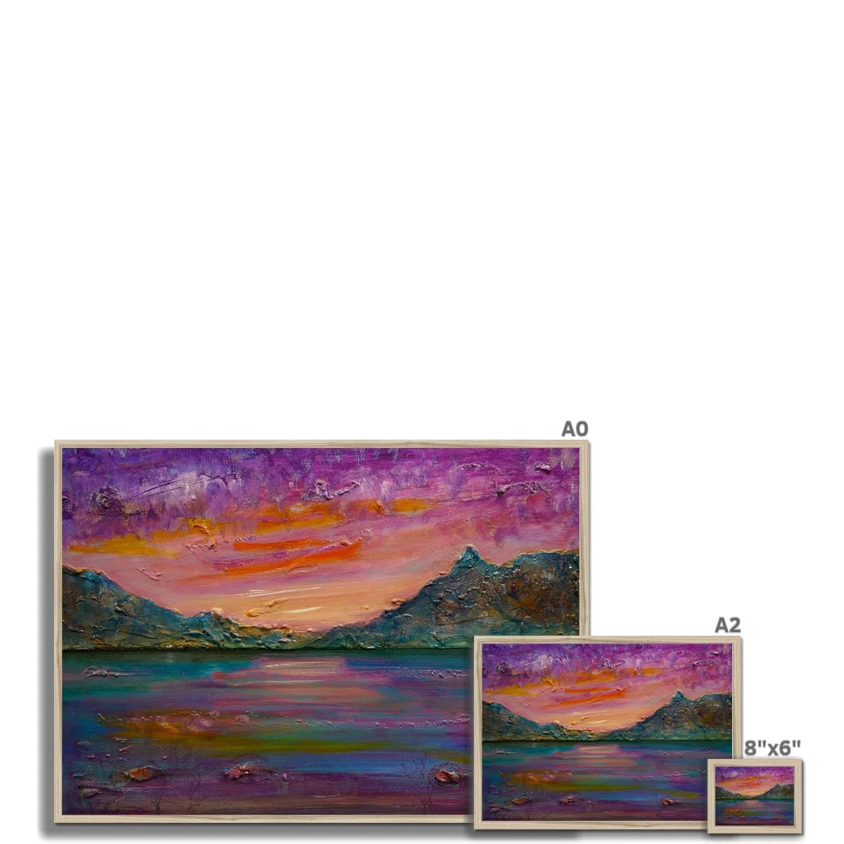 Loch Leven Sunset Framed Print - Glencoe Art Gallery Scotland Worldwide Shipping Paintings | Prints | Gifts from by Scottish Artist Hunter