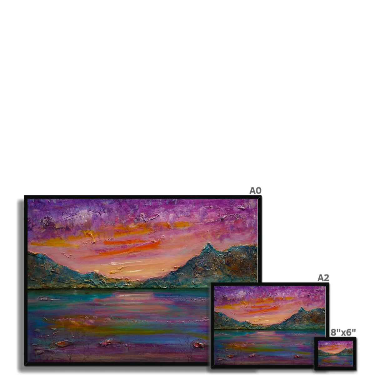 Loch Leven Sunset Framed Print - Glencoe Art Gallery Scotland Worldwide Shipping Paintings | Prints | Gifts from by Scottish Artist Hunter