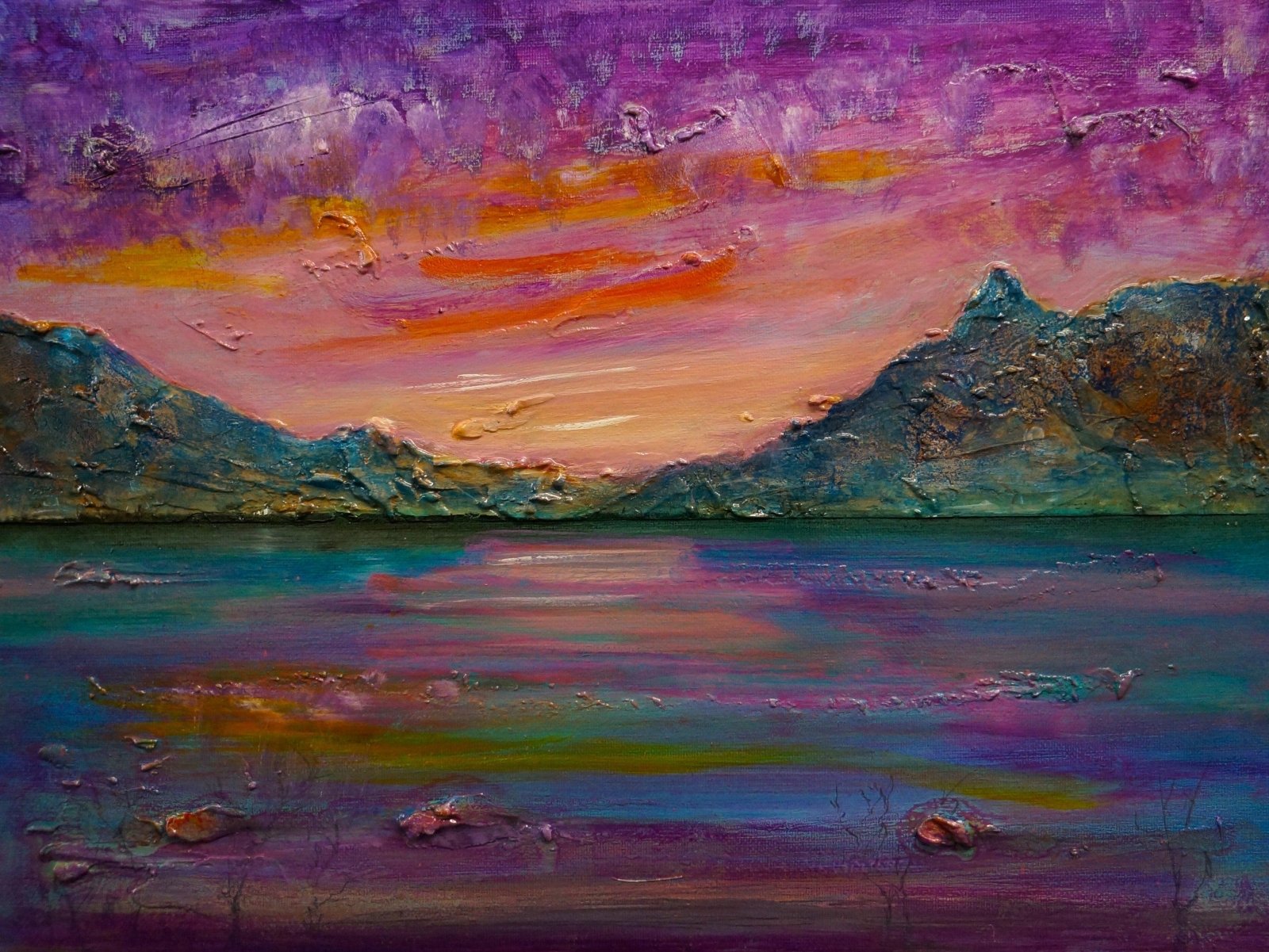 Loch Leven Sunset-Signed Art Prints By Scottish Artist Hunter-Scottish Lochs & Mountains Art Gallery-Paintings, Prints, Homeware, Art Gifts From Scotland By Scottish Artist Kevin Hunter