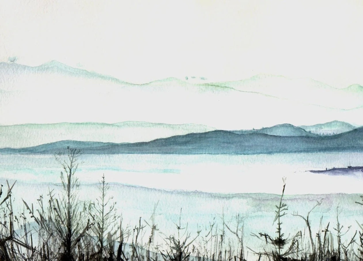 Loch Lomond Mist - Lochs & Mountains Art Gallery Scotland Worldwide Shipping Watercolor Landscape Painting Scottish and Paintings Prints