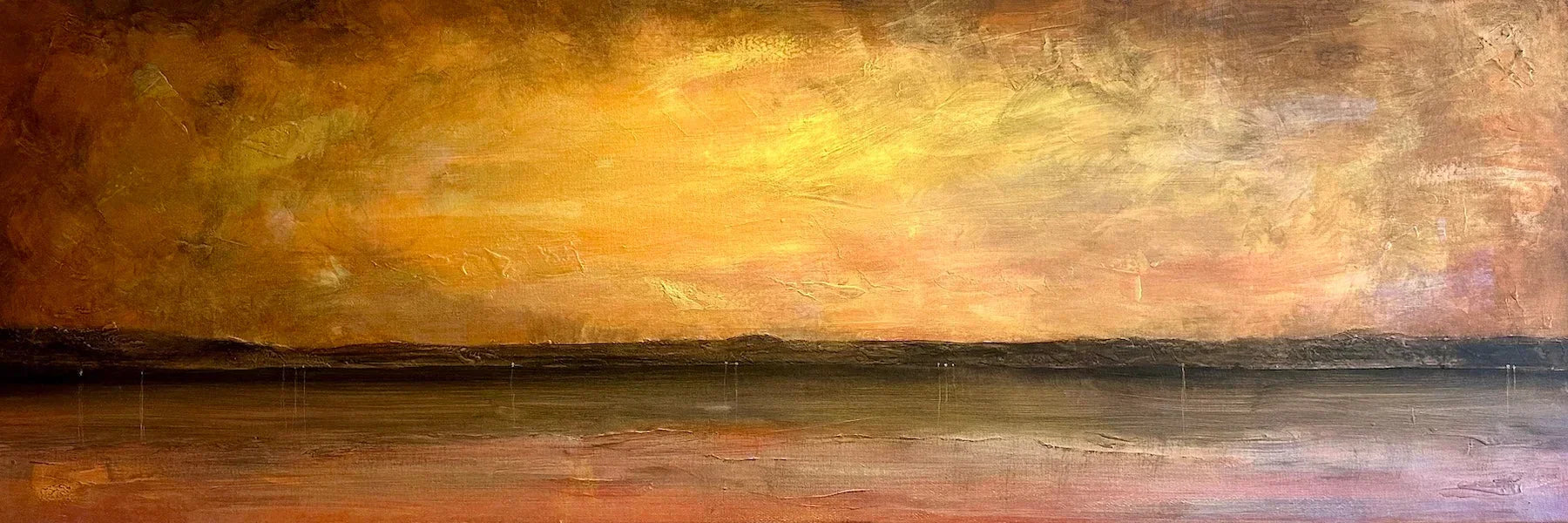Loch Lomond Sunset Abstract Original Panoramic Painting - Scottish Artist Lochs & Mountains Art Gallery Scotland