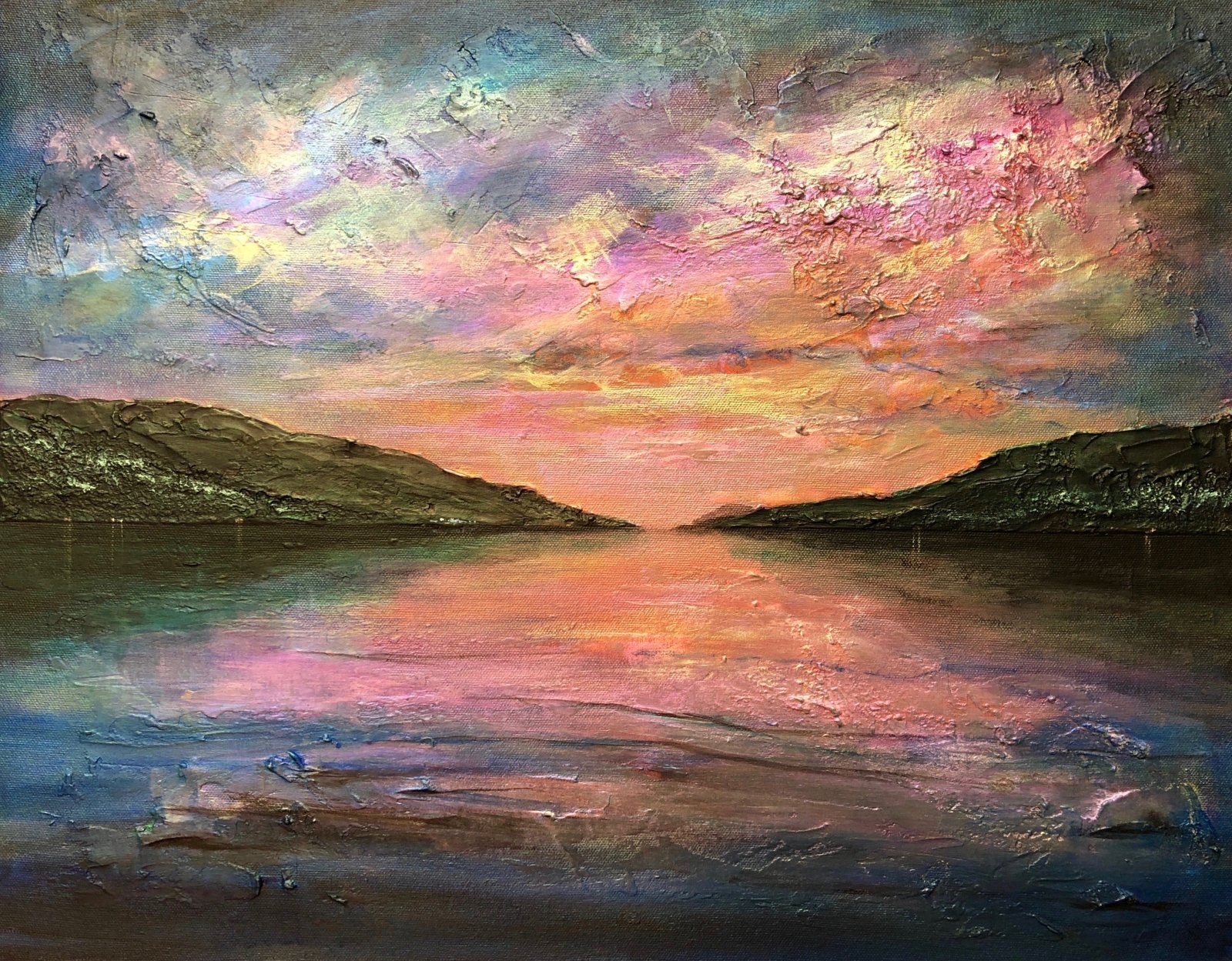 Loch Ness Dawn-Signed Art Prints By Scottish Artist Hunter-Scottish Lochs & Mountains Art Gallery-Paintings, Prints, Homeware, Art Gifts From Scotland By Scottish Artist Kevin Hunter