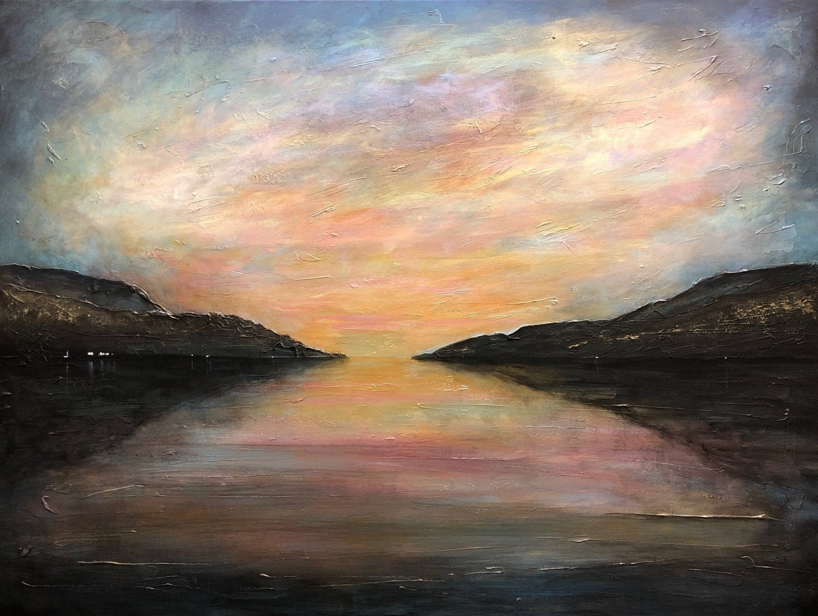 Loch Ness Glow-Signed Art Prints By Scottish Artist Hunter-Scottish Lochs & Mountains Art Gallery-Paintings, Prints, Homeware, Art Gifts From Scotland By Scottish Artist Kevin Hunter