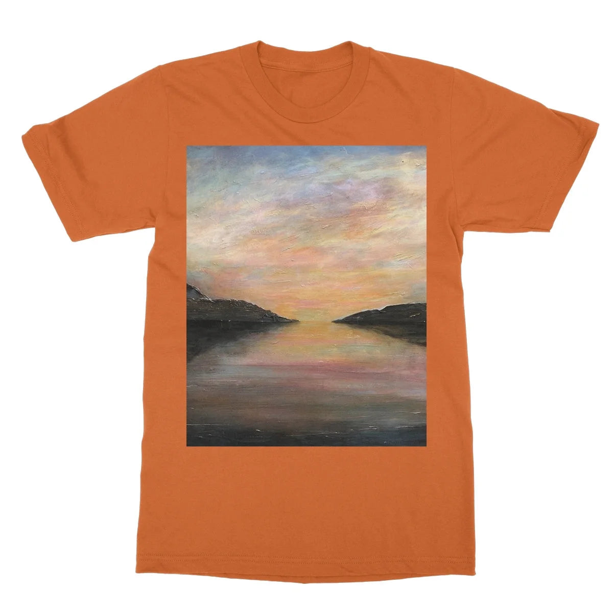Loch Ness Glow Softstyle T-shirt - Lochs & Mountains Art Gallery Scotland Worldwide Shipping Scottish and Paintings Prints by Artist Hunter