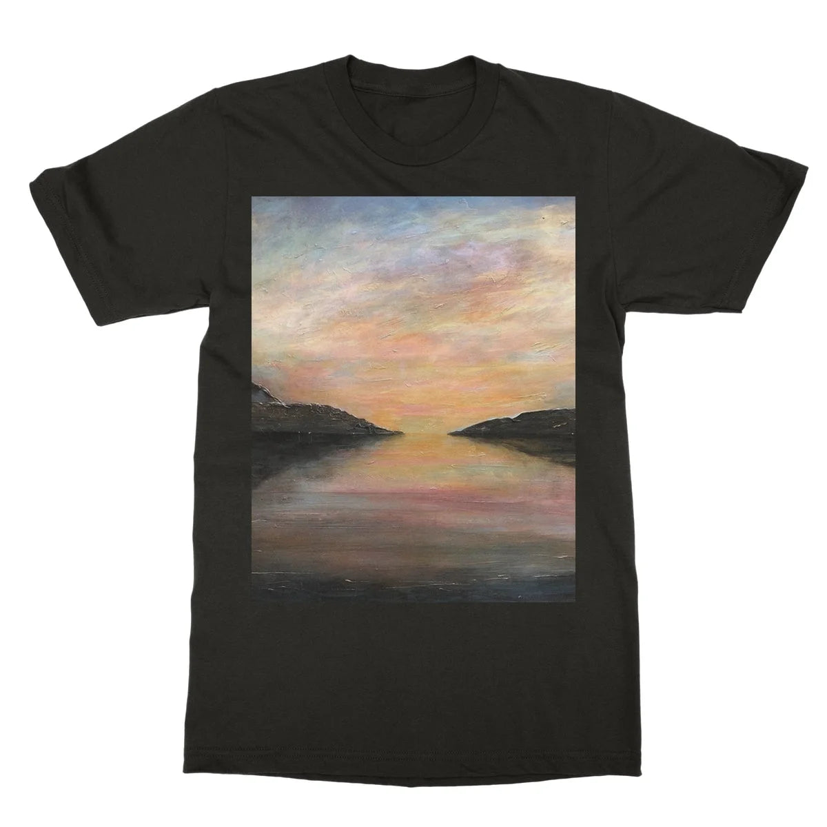 Loch Ness Glow Softstyle T-shirt - Lochs & Mountains Art Gallery Scotland Worldwide Shipping Scottish and Paintings Prints by Artist Hunter
