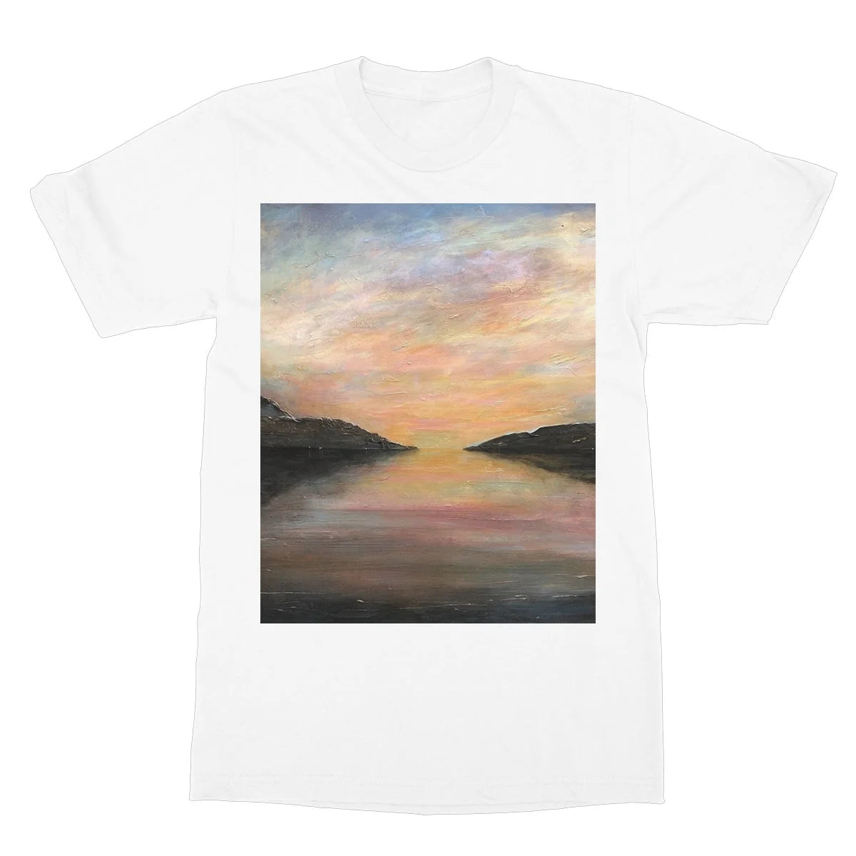 Loch Ness Glow Softstyle T-shirt - Lochs & Mountains Art Gallery Scotland Worldwide Shipping Scottish and Paintings Prints by Artist Hunter