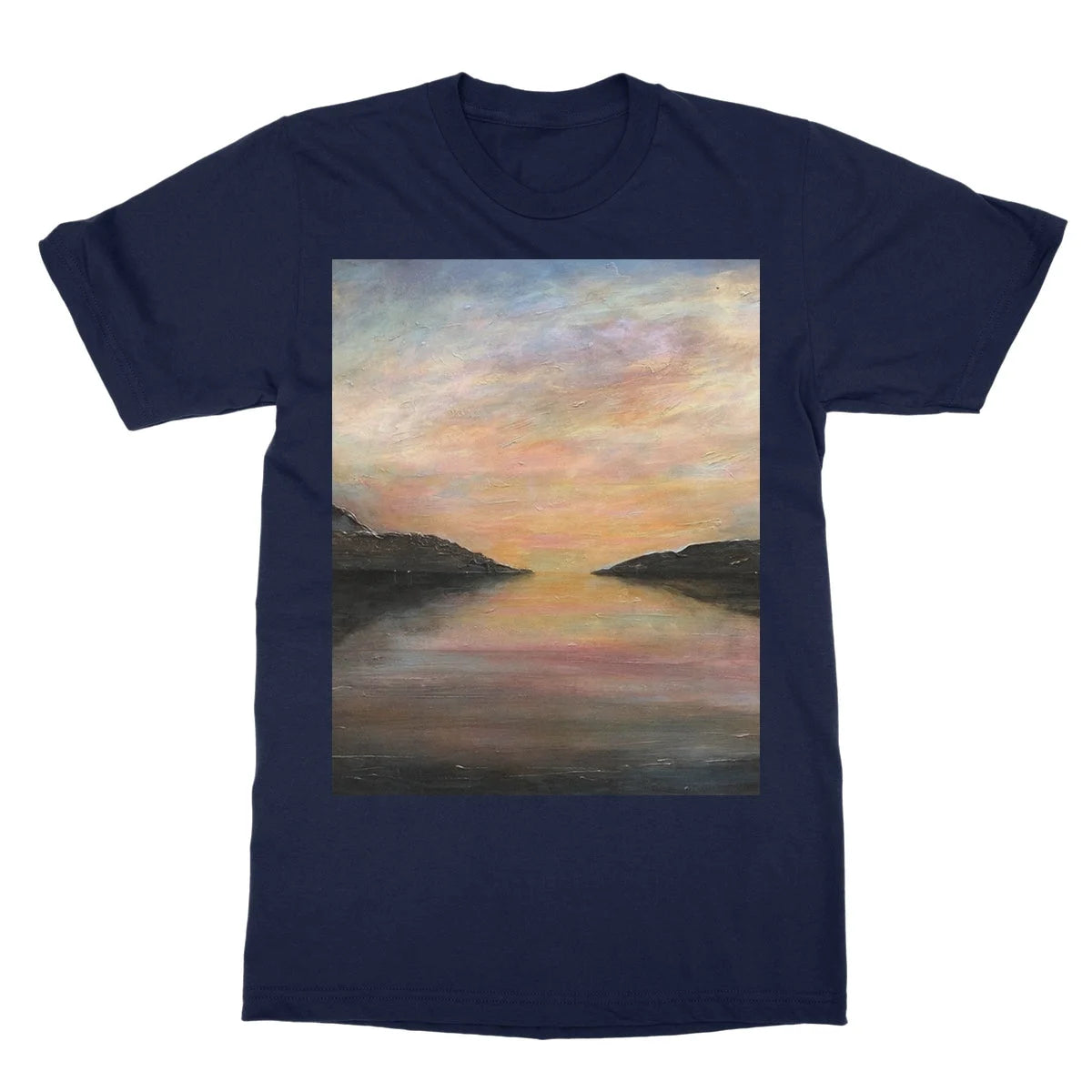 Loch Ness Glow Softstyle T-shirt - Lochs & Mountains Art Gallery Scotland Worldwide Shipping Scottish and Paintings Prints by Artist Hunter