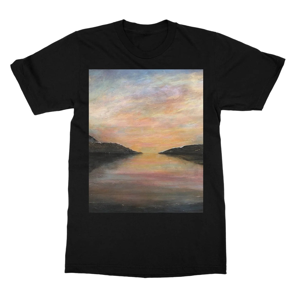Loch Ness Glow Softstyle T-shirt - Lochs & Mountains Art Gallery Scotland Worldwide Shipping Scottish and Paintings Prints by Artist Hunter