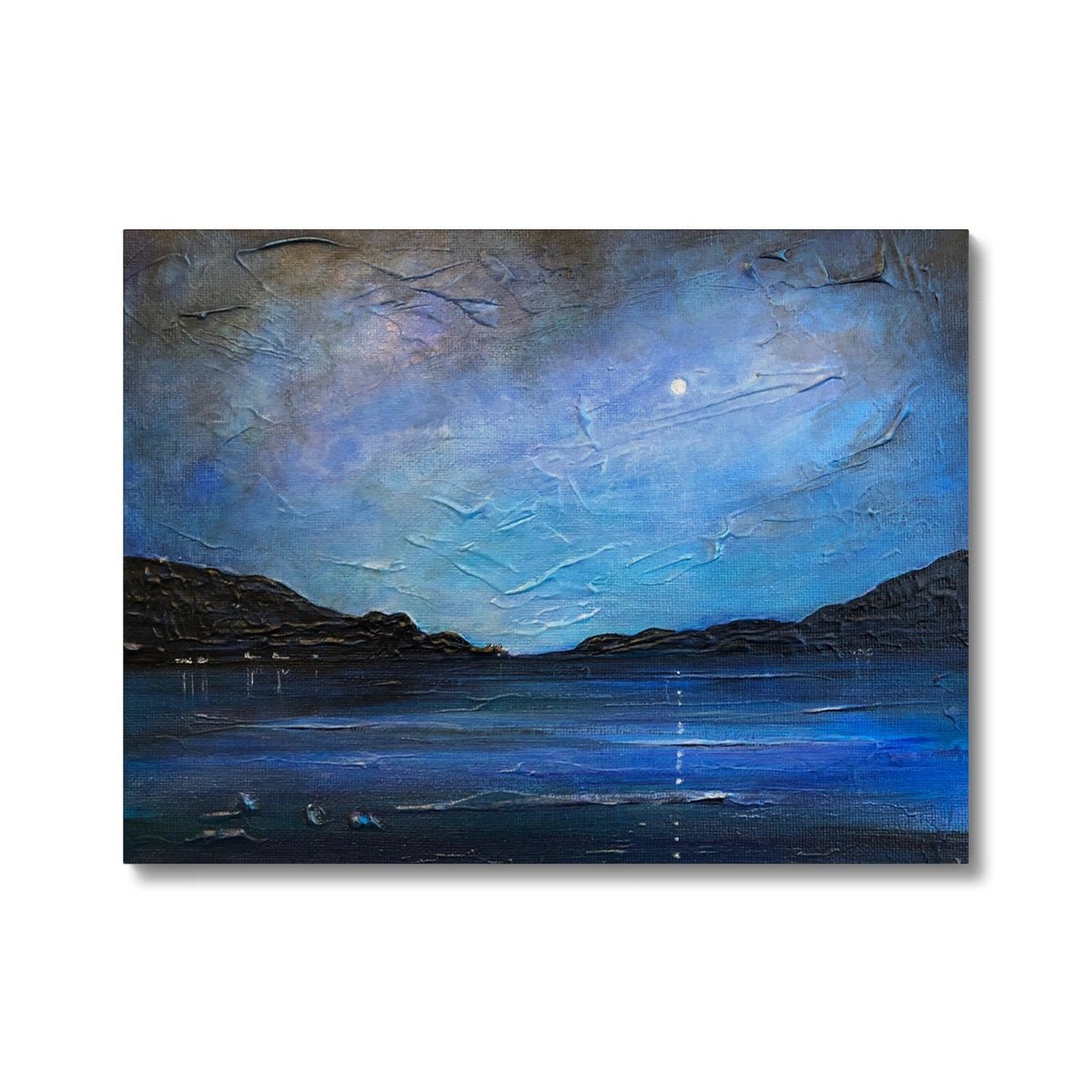 Loch Ness Moonlight Painting | Canvas From Scotland-Contemporary Stretched Canvas Prints-Scottish Lochs & Mountains Art Gallery-24"x18"-Paintings, Prints, Homeware, Art Gifts From Scotland By Scottish Artist Kevin Hunter