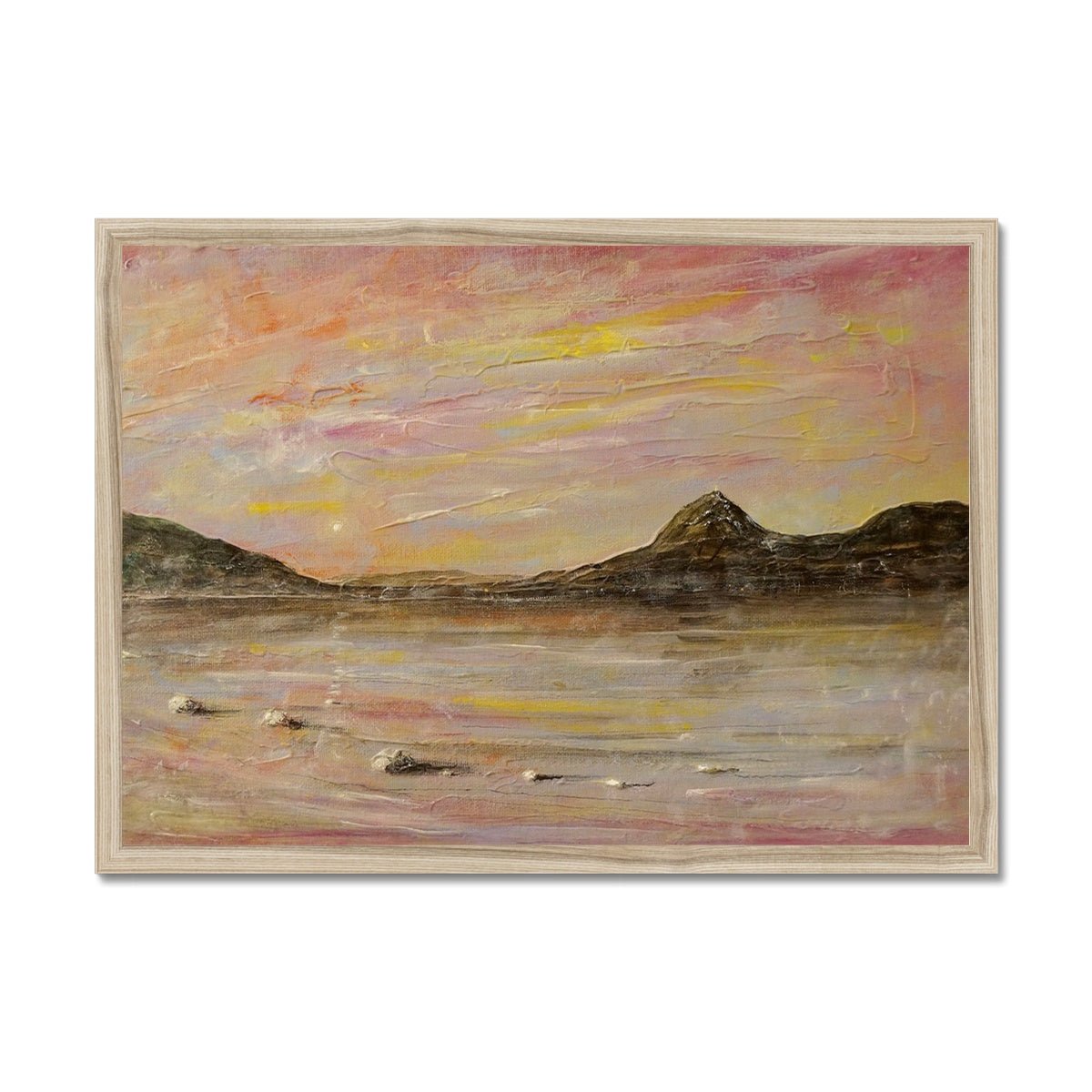 Loch Rannoch Dawn Painting | Framed Prints From Scotland-Framed Prints-Scottish Lochs & Mountains Art Gallery-A2 Landscape-Natural Frame-Paintings, Prints, Homeware, Art Gifts From Scotland By Scottish Artist Kevin Hunter