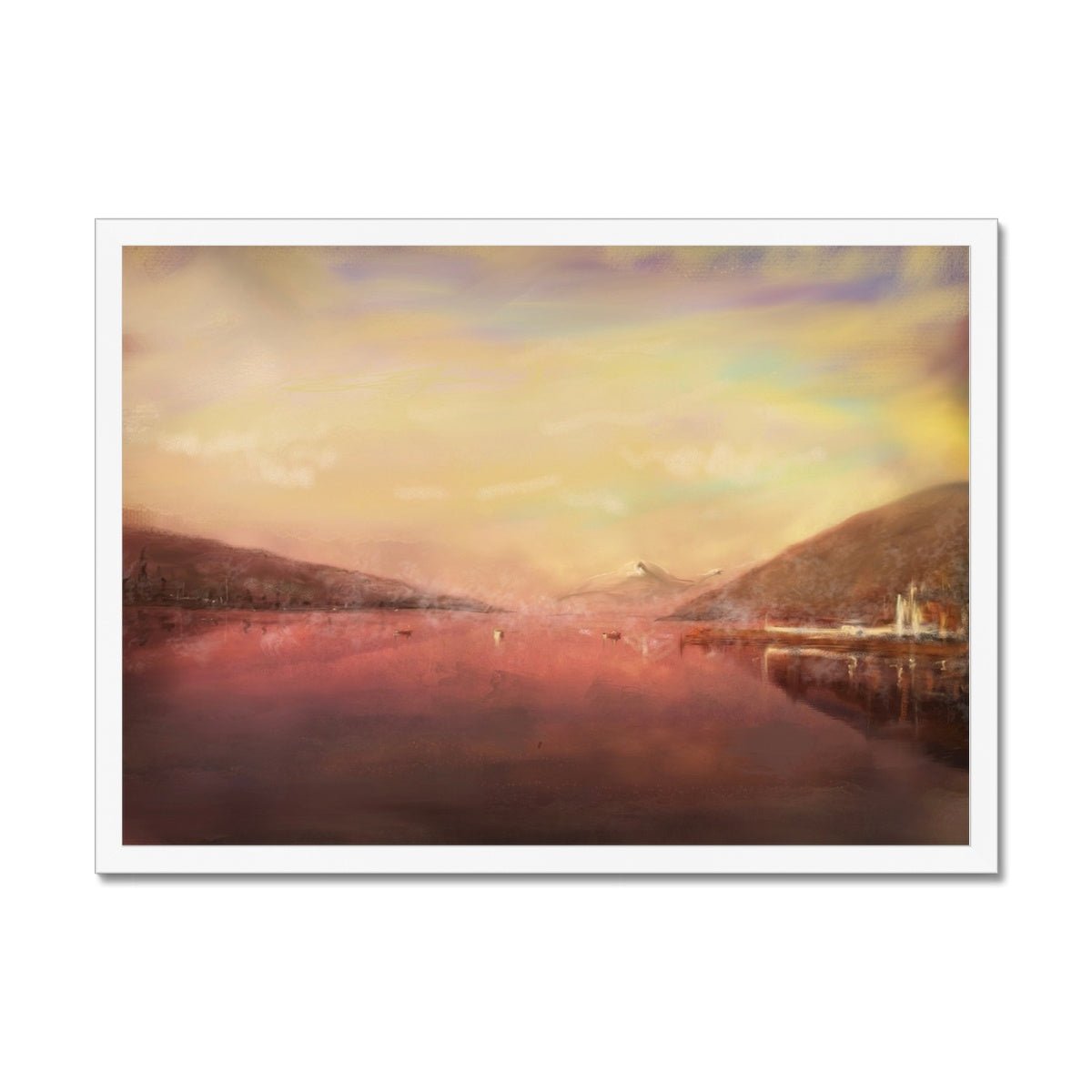 Loch Tay Painting | Framed Prints From Scotland-Framed Prints-Scottish Lochs & Mountains Art Gallery-A2 Landscape-White Frame-Paintings, Prints, Homeware, Art Gifts From Scotland By Scottish Artist Kevin Hunter