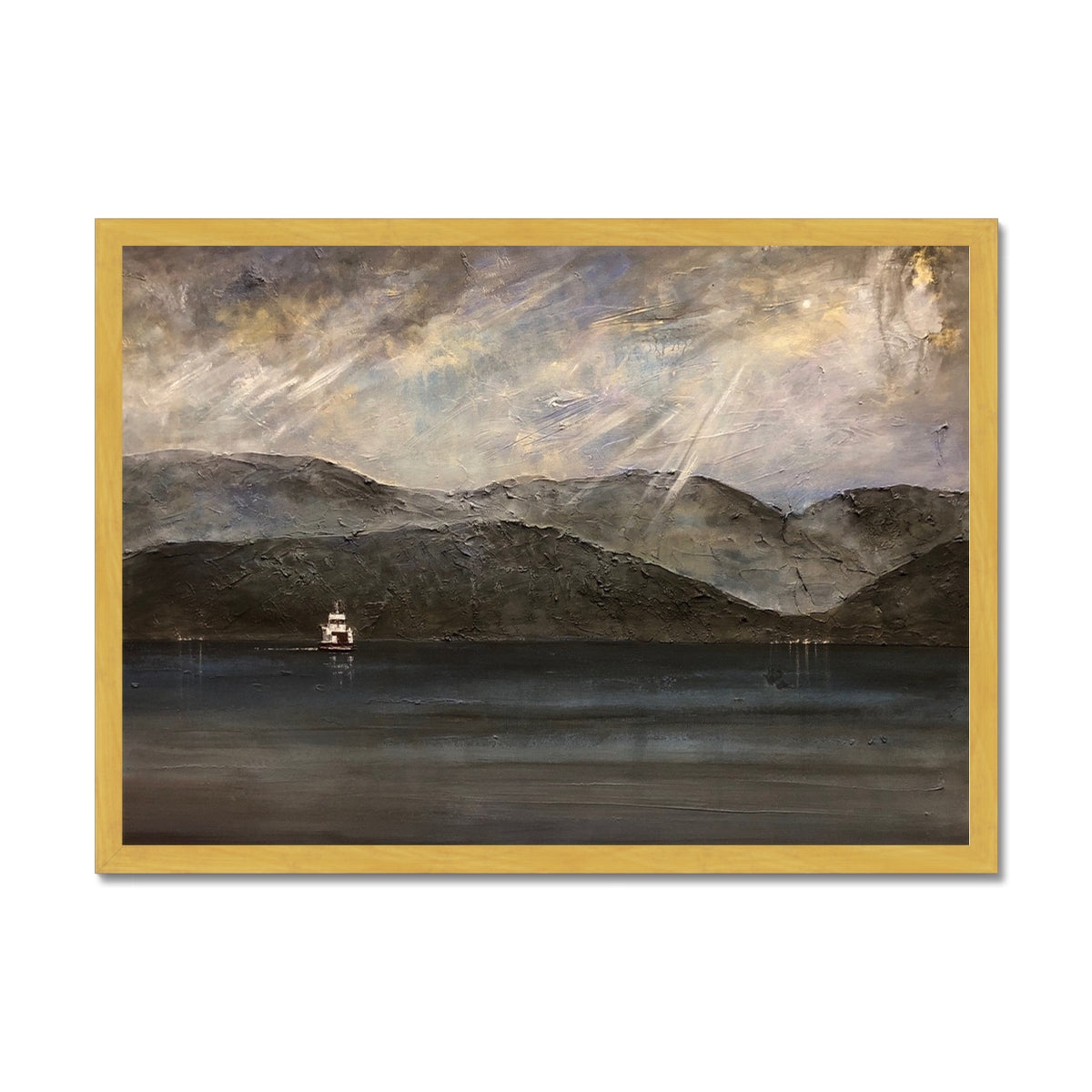 Lochranza Moonlit Ferry Antique Framed Print