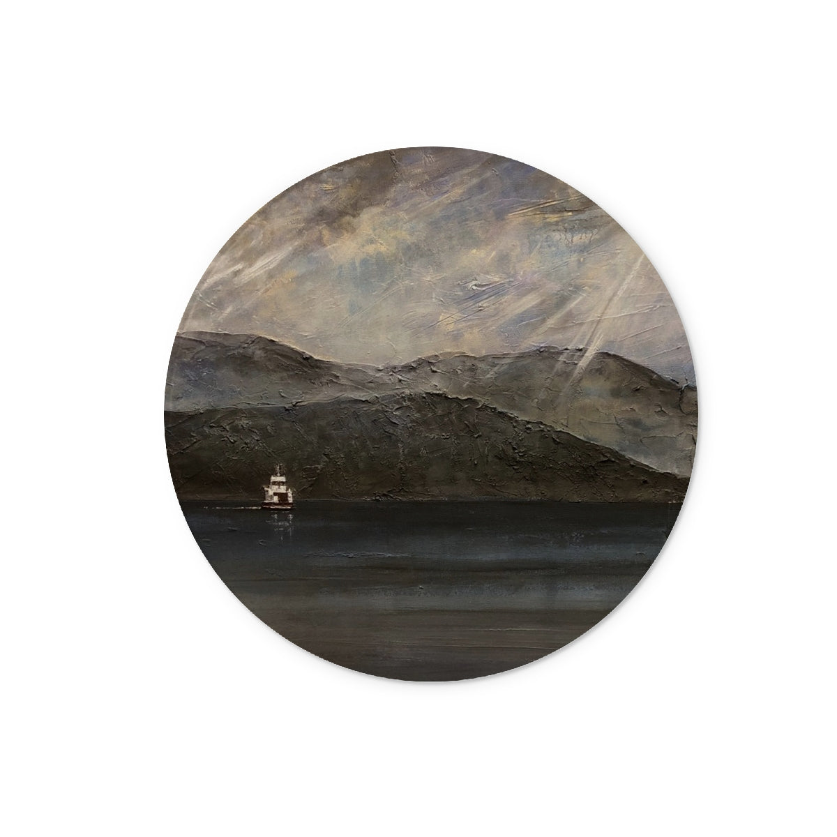 Lochranza Moonlit Ferry Arran Art Gifts Glass Chopping Board