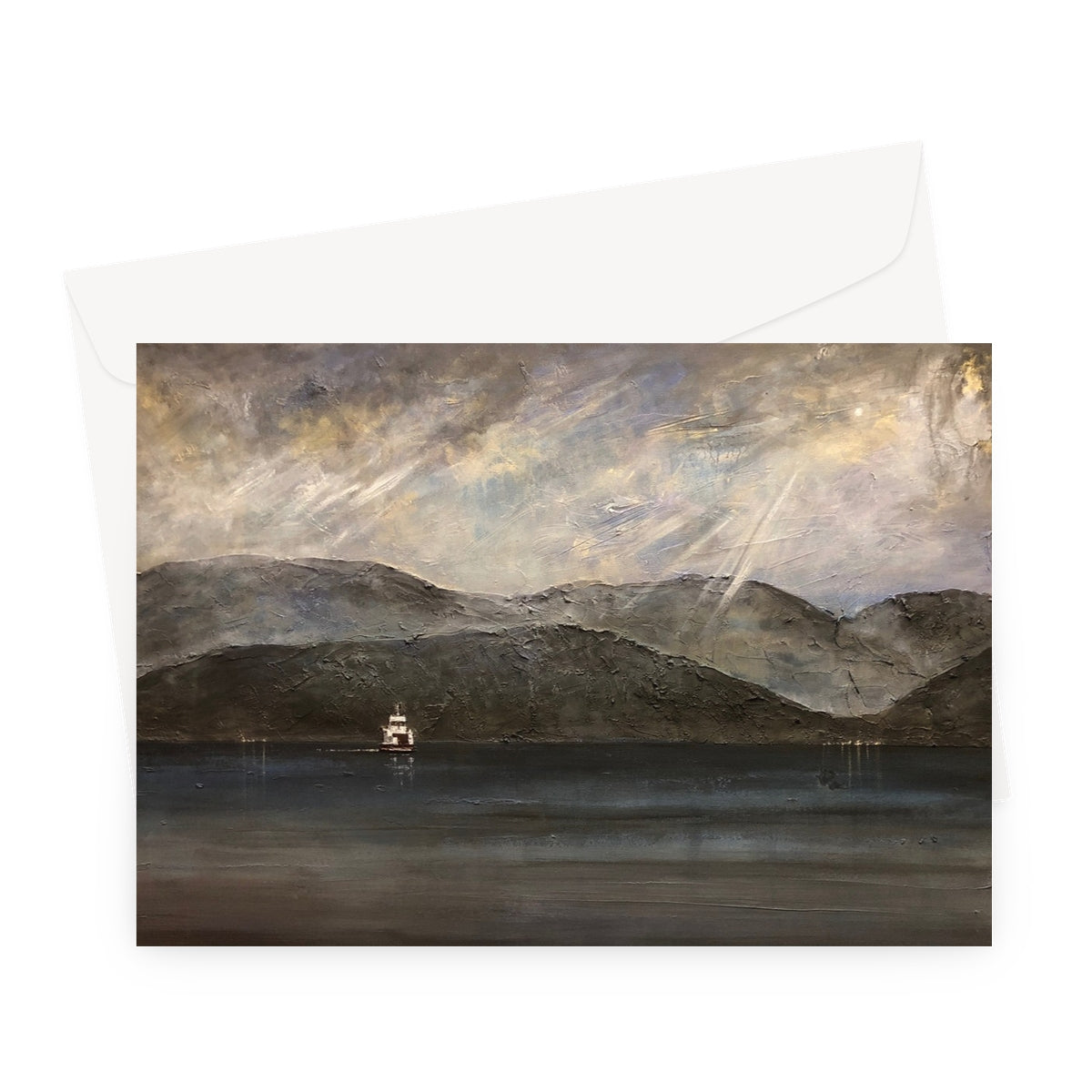 Lochranza Moonlit Ferry Arran Scottish Art Gifts Greeting Card