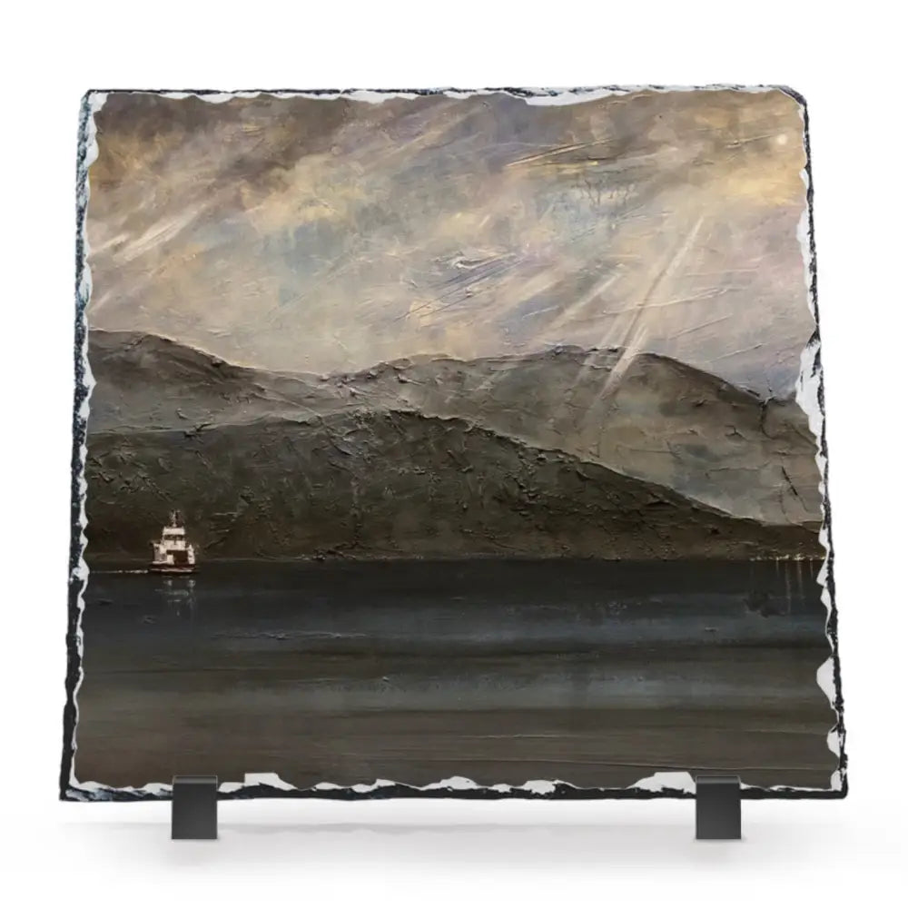 Kevin Hunter Scottish Slate Art Lochranza Moonlit Ferry