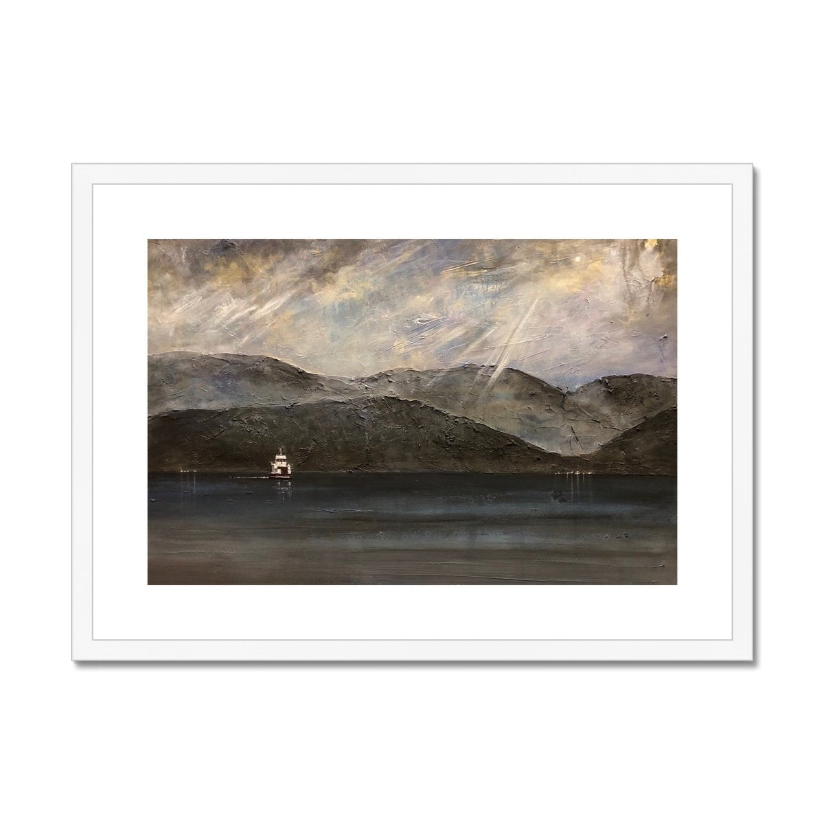 Lochranza Moonlit Ferry Painting | Framed & Mounted Prints From Scotland