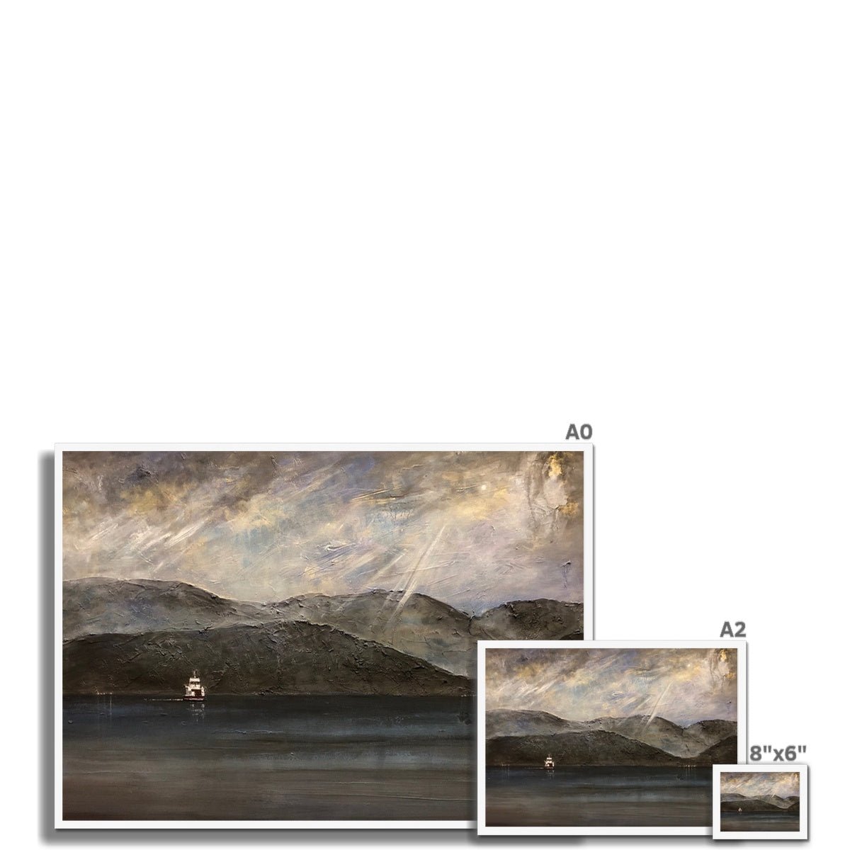 Lochranza Moonlit Ferry Painting | Framed Prints From Scotland-Framed Prints-Arran Art Gallery-Paintings, Prints, Homeware, Art Gifts From Scotland By Scottish Artist Kevin Hunter