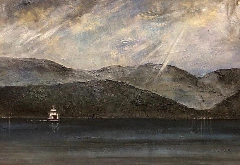 Lochranza Moonlit Ferry Scottish Landscape Painting