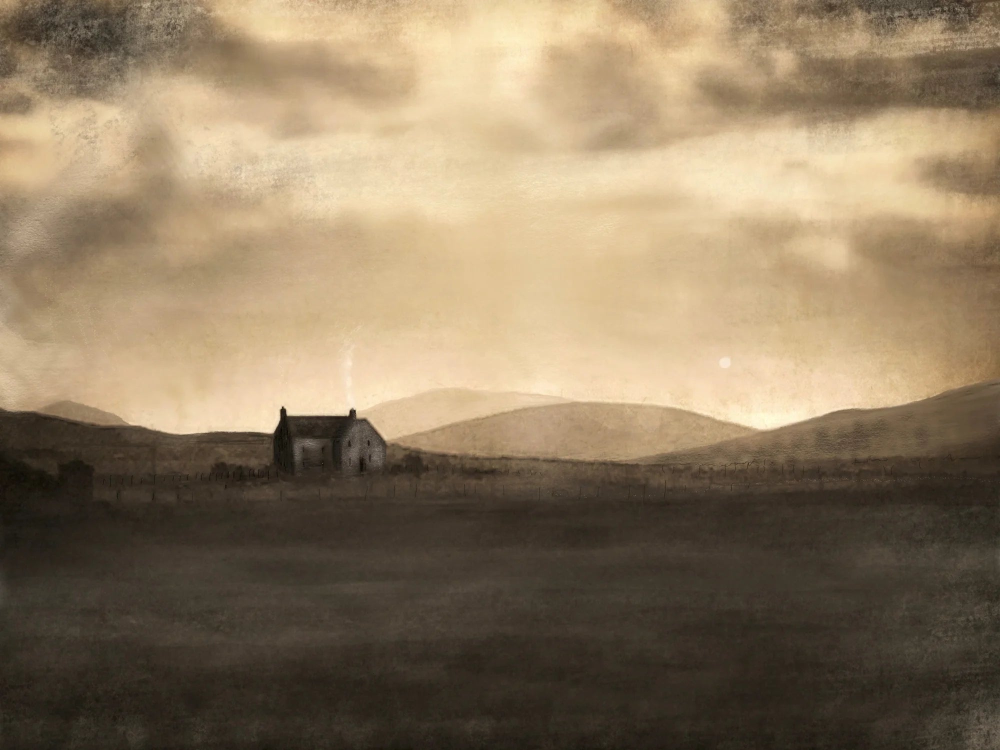 A Moonlit Croft - Historic & Iconic Art Gallery Scotland Worldwide Shipping Secluded Rural Cottage Scottish Castles Paintings and Fine