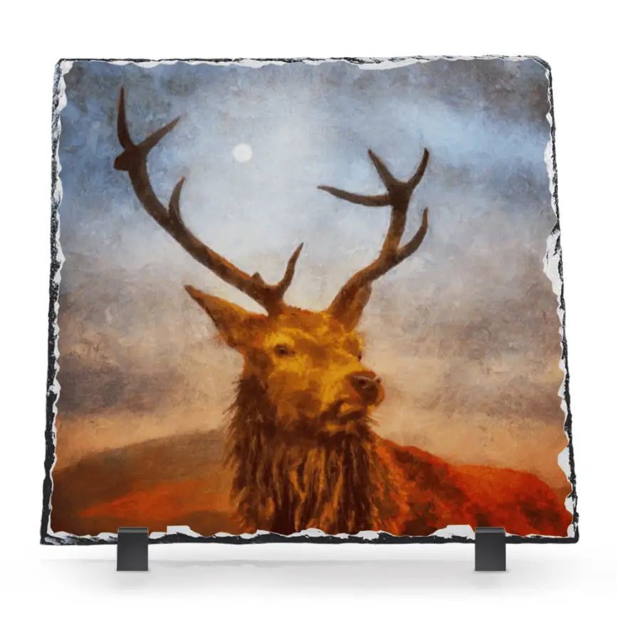 Scottish Slate Art by Kevin Hunter Artist Moonlit Stag