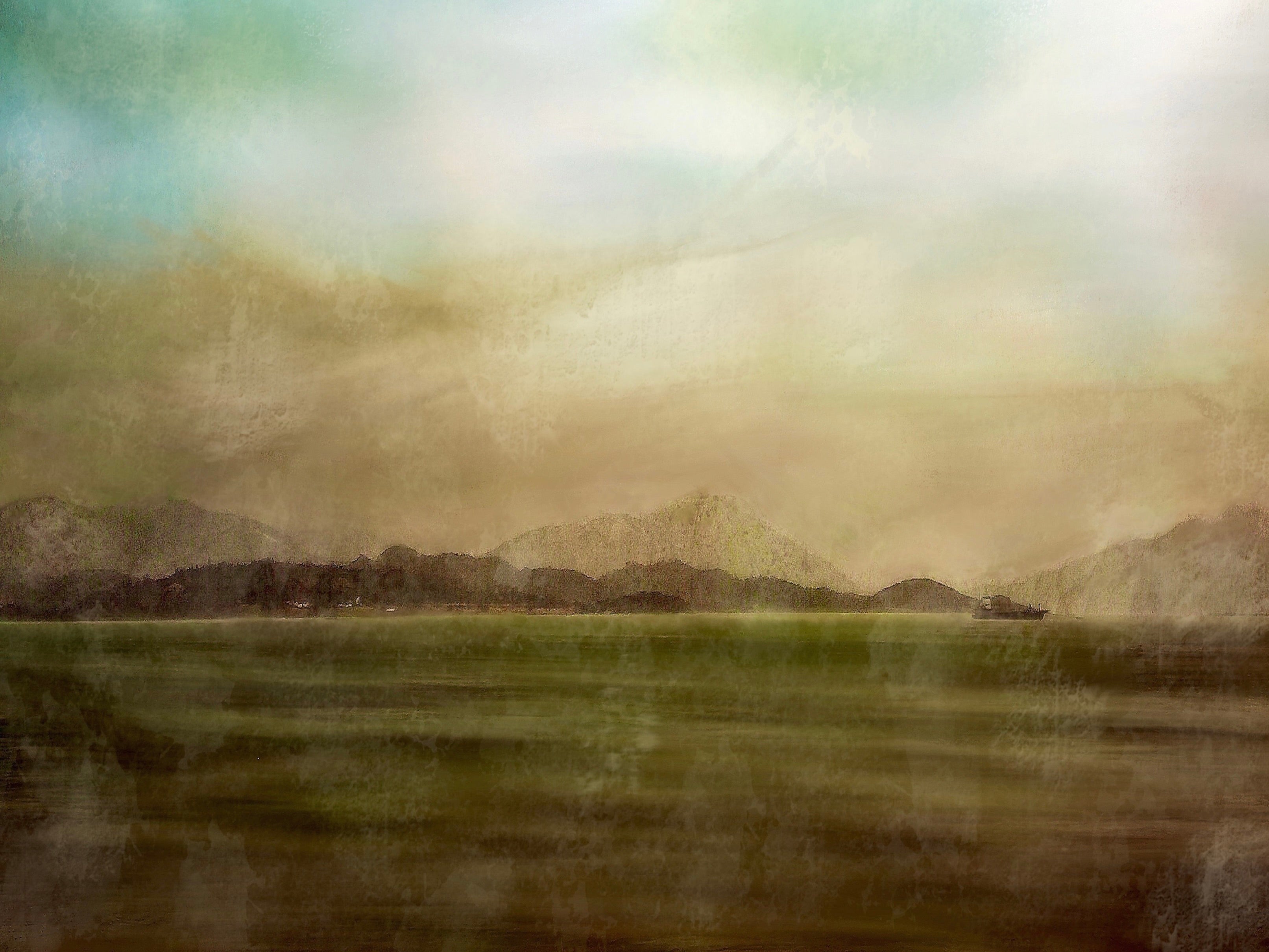 Impressionistic landscape painting of Mull Mist featuring Hebridian Islands, perfect mist art prints