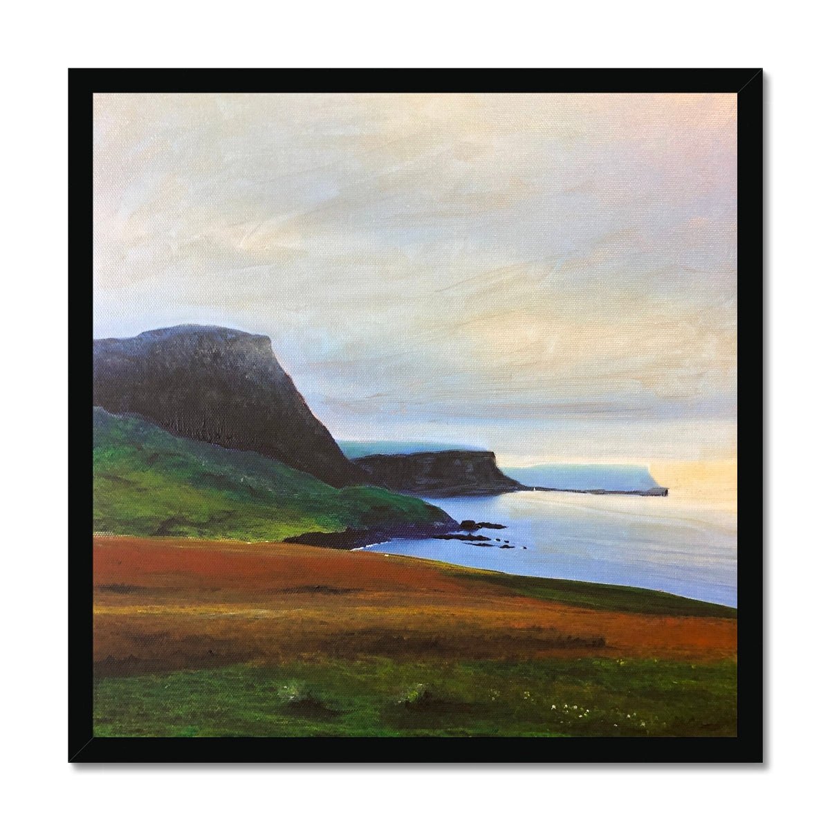 Neist Point Cliffs Skye Painting | Framed Prints From Scotland-Framed Prints-Skye Art Gallery-20"x20"-Black Frame-Paintings, Prints, Homeware, Art Gifts From Scotland By Scottish Artist Kevin Hunter