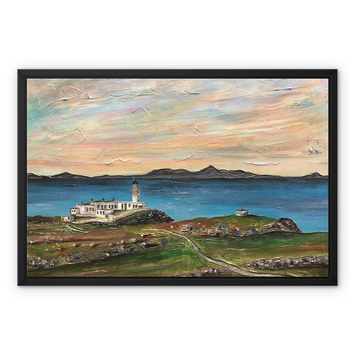 Neist Point Skye Painting | Framed Canvas From Scotland-Floating Framed Canvas Prints-Skye Art Gallery-24"x18"-Black Frame-Paintings, Prints, Homeware, Art Gifts From Scotland By Scottish Artist Kevin Hunter