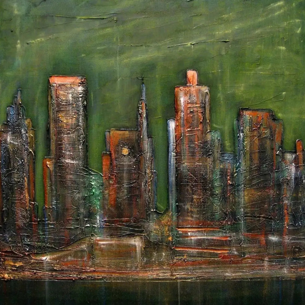 Textured cityscape painting showcasing York art prints from Scotland in vibrant colors