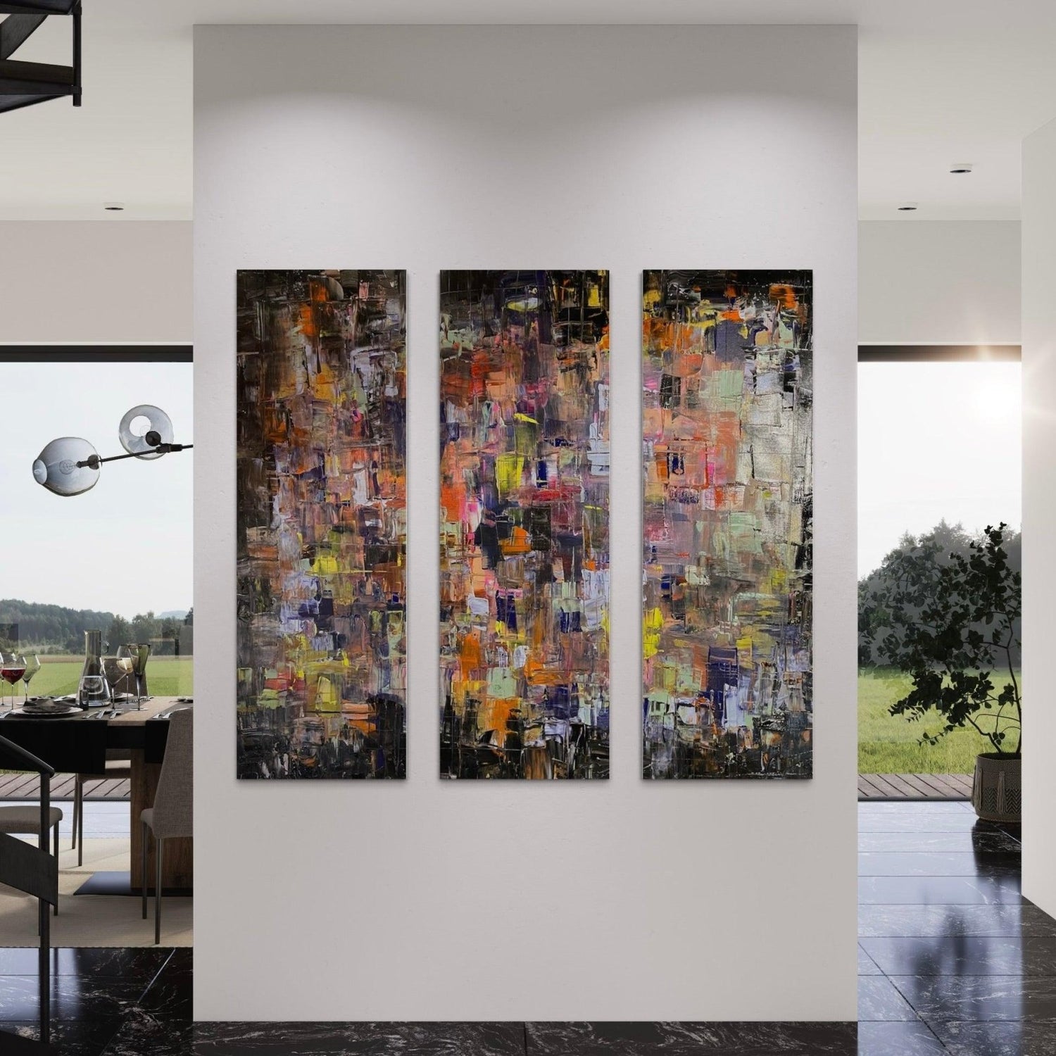 Never Enough Abstract Painting Signed Fine Art Triptych Canvas