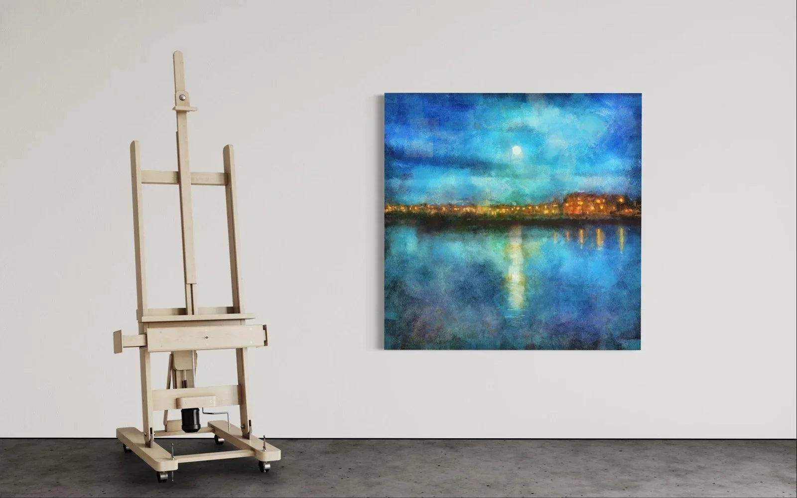 Portobello Moonlight | Statement Interior Wall Art from Scotland - Edinburgh & Glasgow Gallery Worldwide Shipping Wooden Artist’s Easel