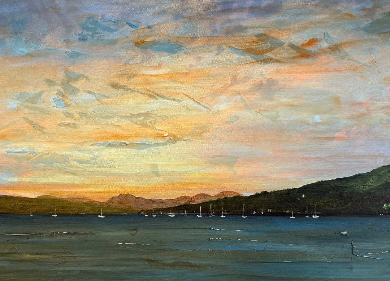 Impressionistic Rhu Dusk art seascape painting, perfect for dusk art prints from Scotland