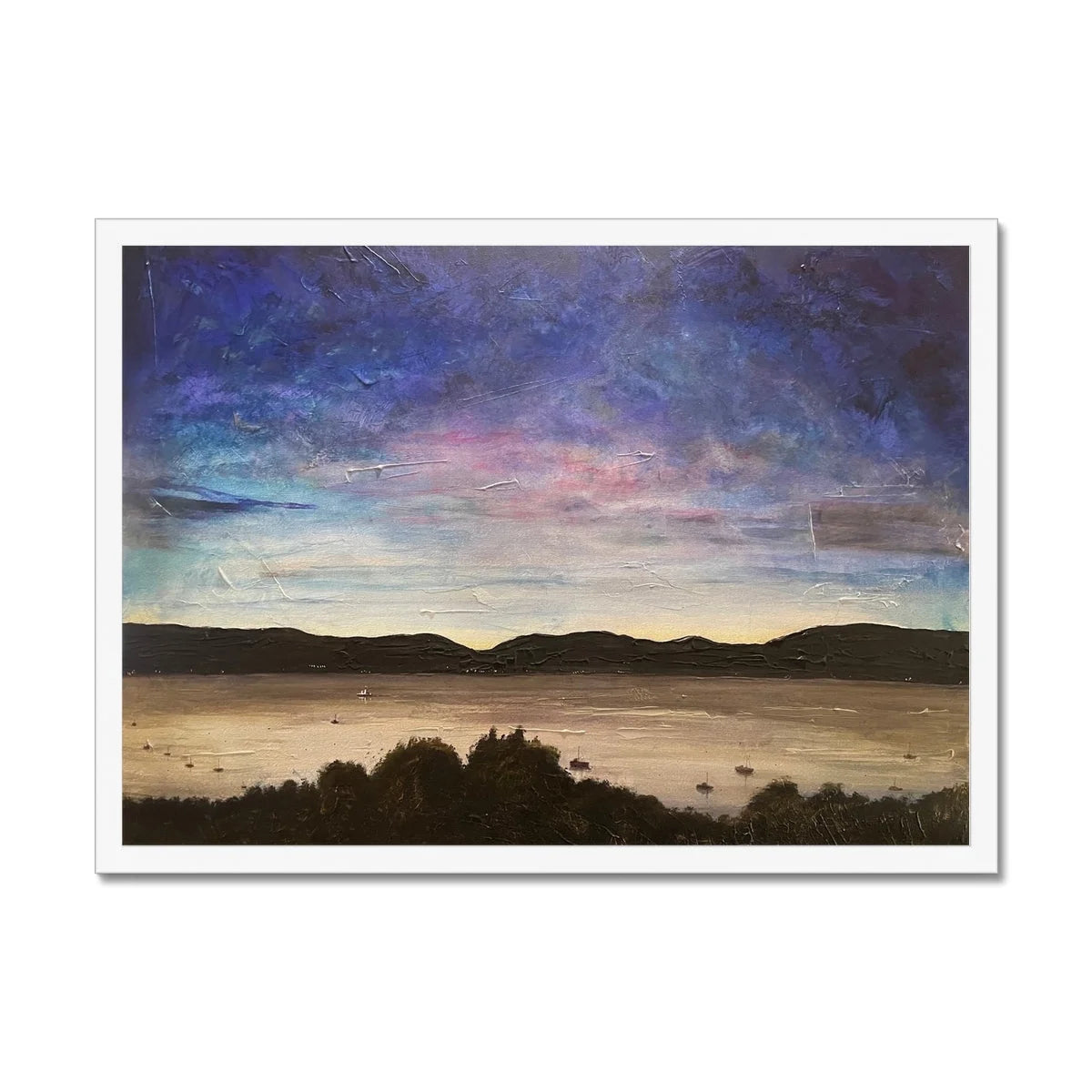 River Clyde Twilight Framed Print - Art Gallery Scotland Worldwide Shipping Scottish Artist Fine Prints and Paintings Collection by Hunter
