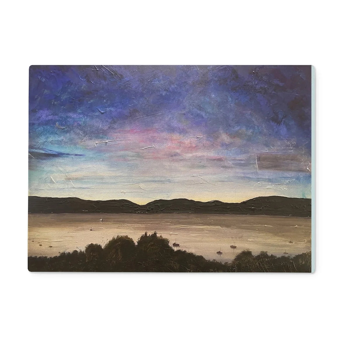 River Clyde Twilight Glass Chopping Board - Art Gallery Scotland Worldwide Shipping Scottish Prints