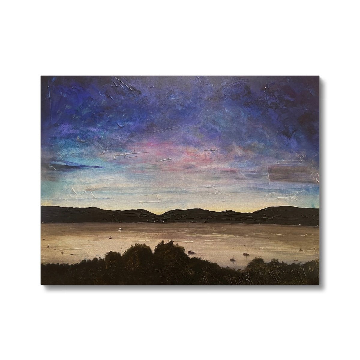 River Clyde Twilight Painting | Canvas From Scotland-Contemporary Stretched Canvas Prints-River Clyde Art Gallery-24"x18"-Paintings, Prints, Homeware, Art Gifts From Scotland By Scottish Artist Kevin Hunter