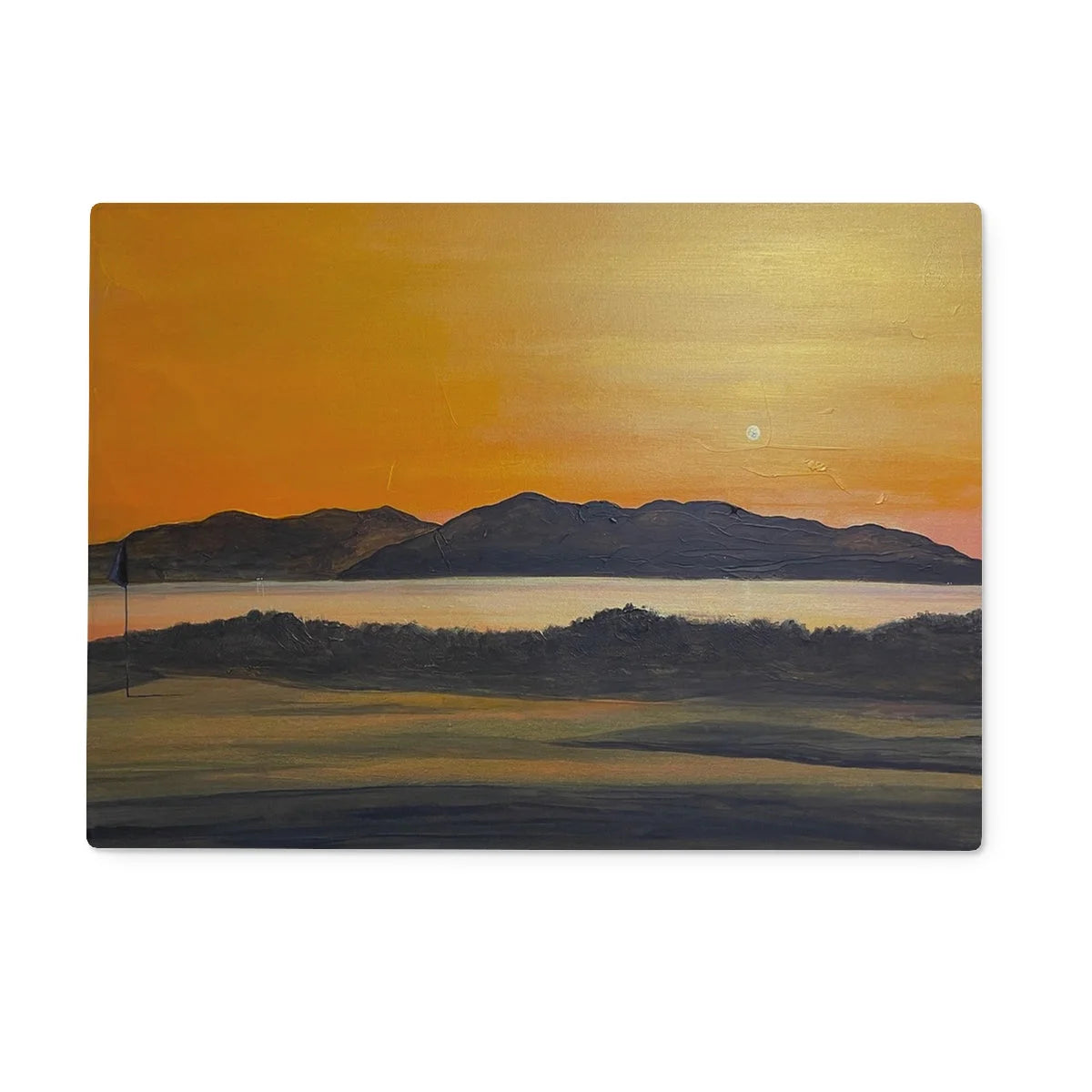 Royal Troon Golf Course 5th Green Glass Chopping Board - Arran Art Gallery Scotland Worldwide Shipping Scottish Landscape by Artist Hunter