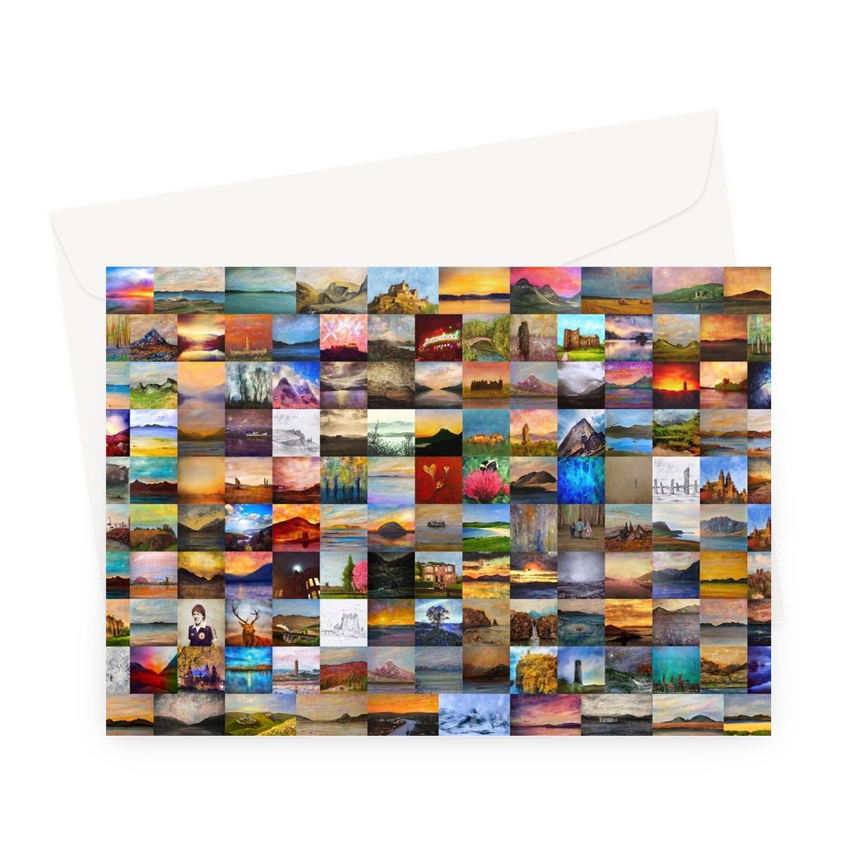 Scottish Artist Hunter Art Collage Greeting Card-Greetings Cards-Scottish Artist Hunter-A5 Landscape-1 Card-Paintings, Prints, Homeware, Art Gifts From Scotland By Scottish Artist Kevin Hunter