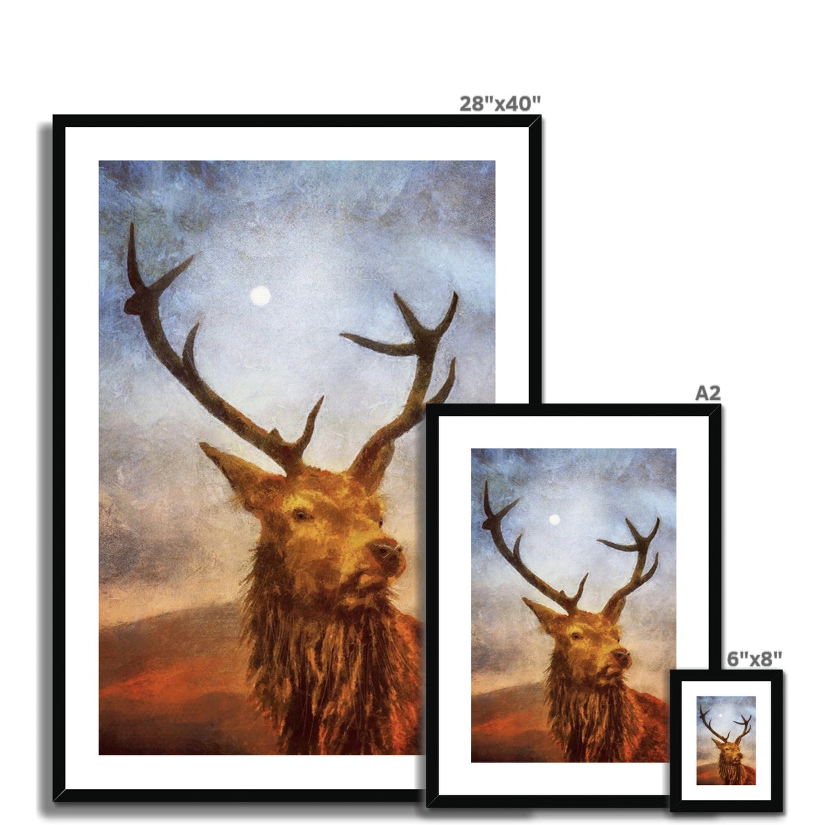 Scottish Paintings - ' The Moonlit Stag ' Framed & Mounted Print