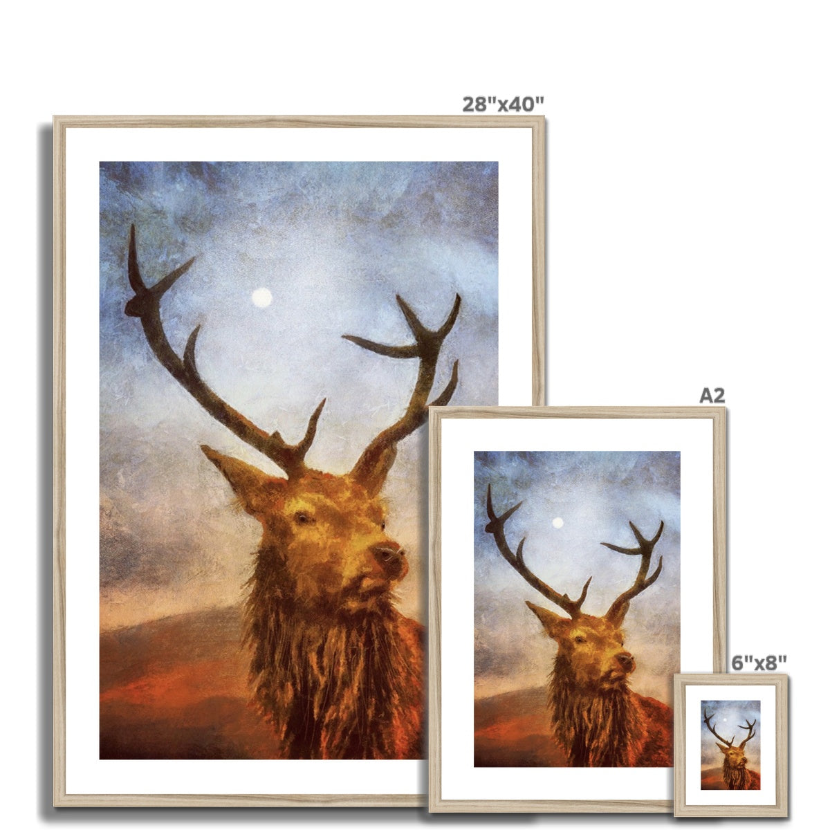 Scottish Paintings - ' The Moonlit Stag ' Framed & Mounted Print