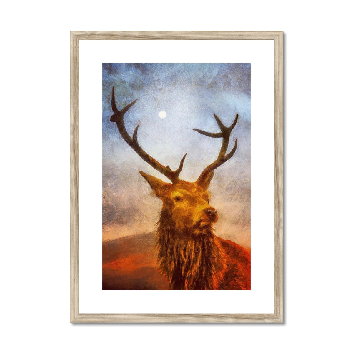 Scottish Paintings - ' The Moonlit Stag ' Framed & Mounted Print