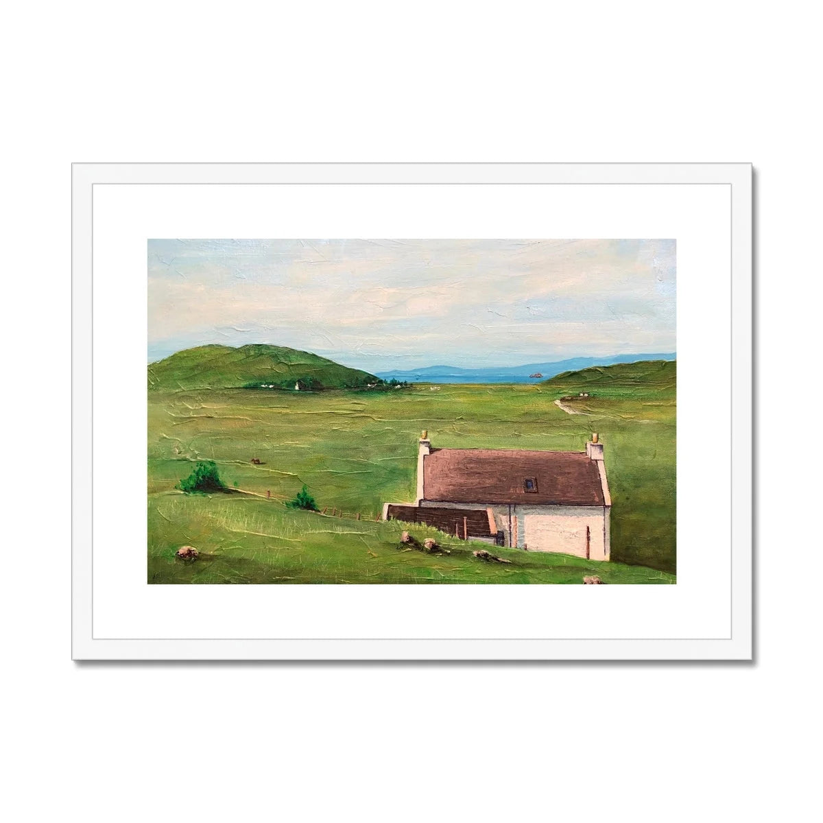 A Skye Cottage Framed & Mounted Print - Art Gallery Scotland Worldwide Shipping Scottish Landscape Paintings and Prints by Artist Hunter